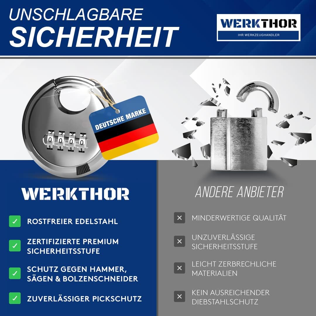 WERKTHOR Anhängerschloss | Kastenschloss | Diebstahlschutz | Schwarz mit Kombi-Schloss von WERKTHOR WERKTHOR Anhängerschloss | Kastenschloss | Diebstahlschutz | Schwarz mit Kombi-Schloss von WERKTHOR