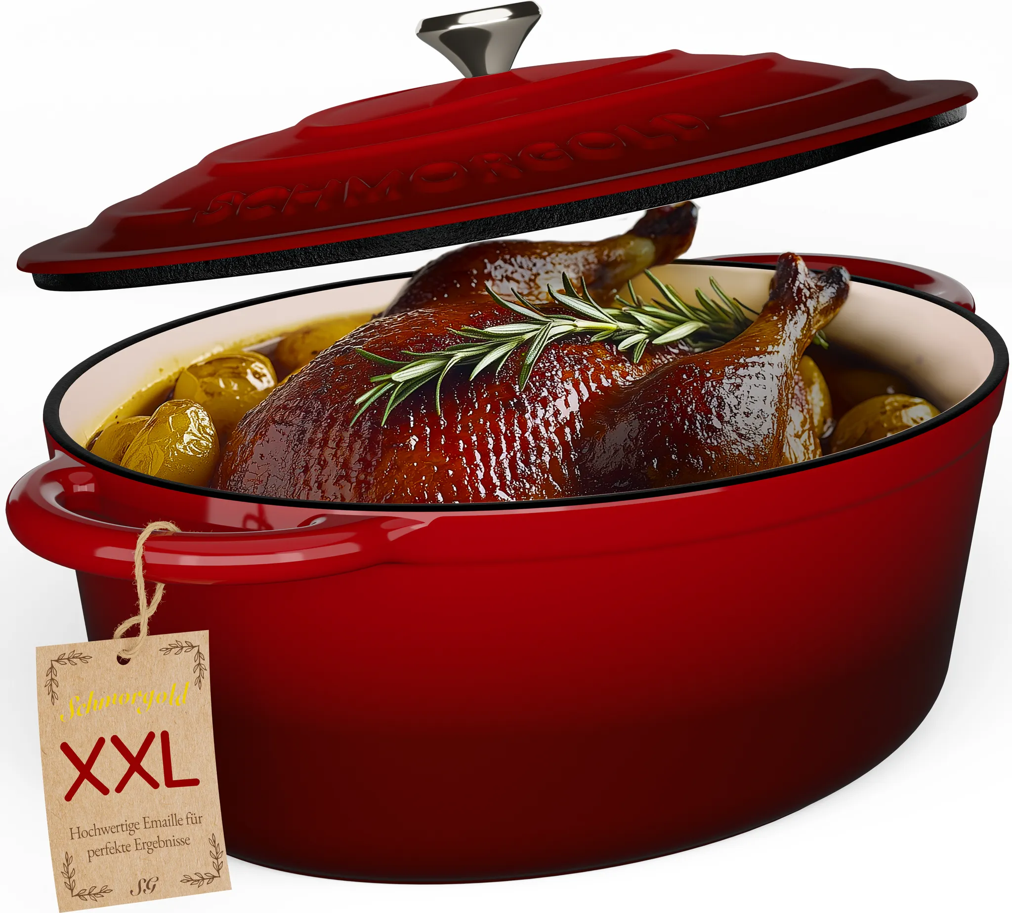 SCHMORGOLD Bräter XXL mit Deckel aus emailliertem Gusseisen oval - 37,5 cm - 9,8 Liter von SCHMORGOLD