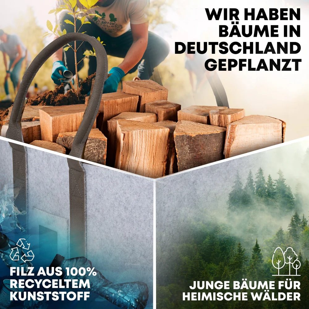 OAKAGE Holzkorb Filzshopper aus recyceltem Filz 50 x 33 x 30 cm in Hellgrau