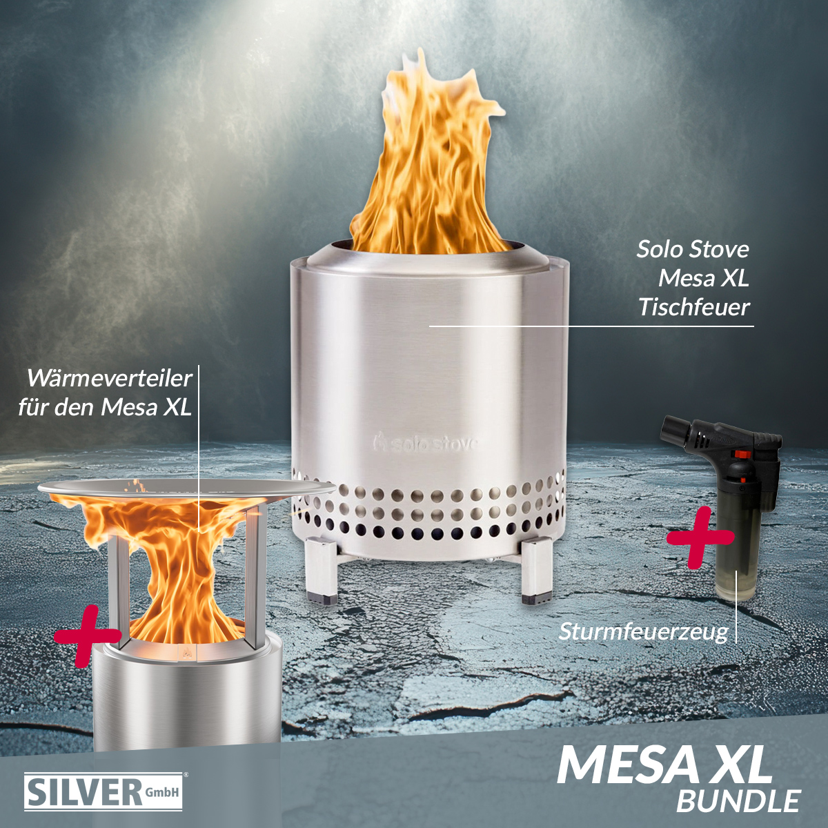Solo Stove Mesa XL Tischfeuer Ø 17,8cm Tischkamin Outdoor Edelstahl & Mesa XL Wärmeverteiler  von Solo Stove