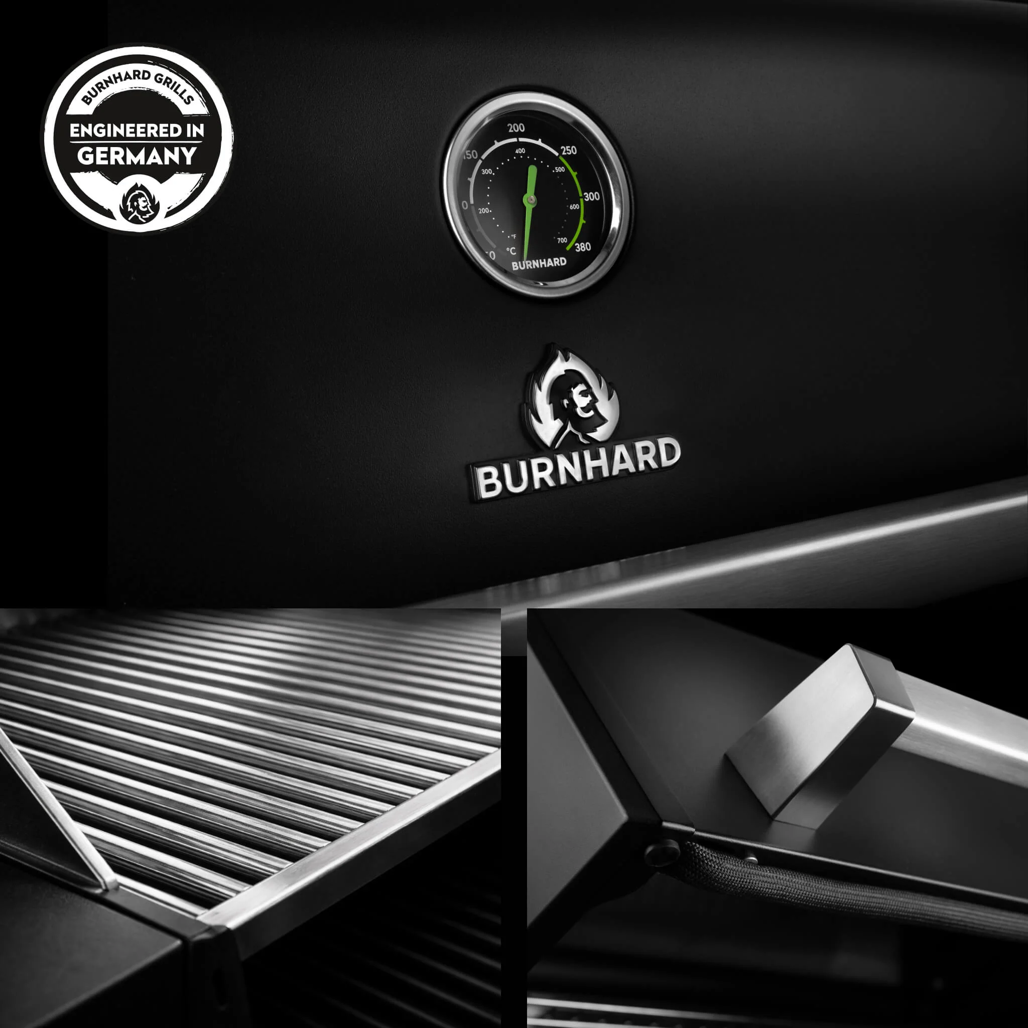 BURNHARD FRED Base Gasgrill 3 Brenner Series 4 Black Edition mit Edelstahl Grillrost Kraftvoll langlebig modern von BURNHARD