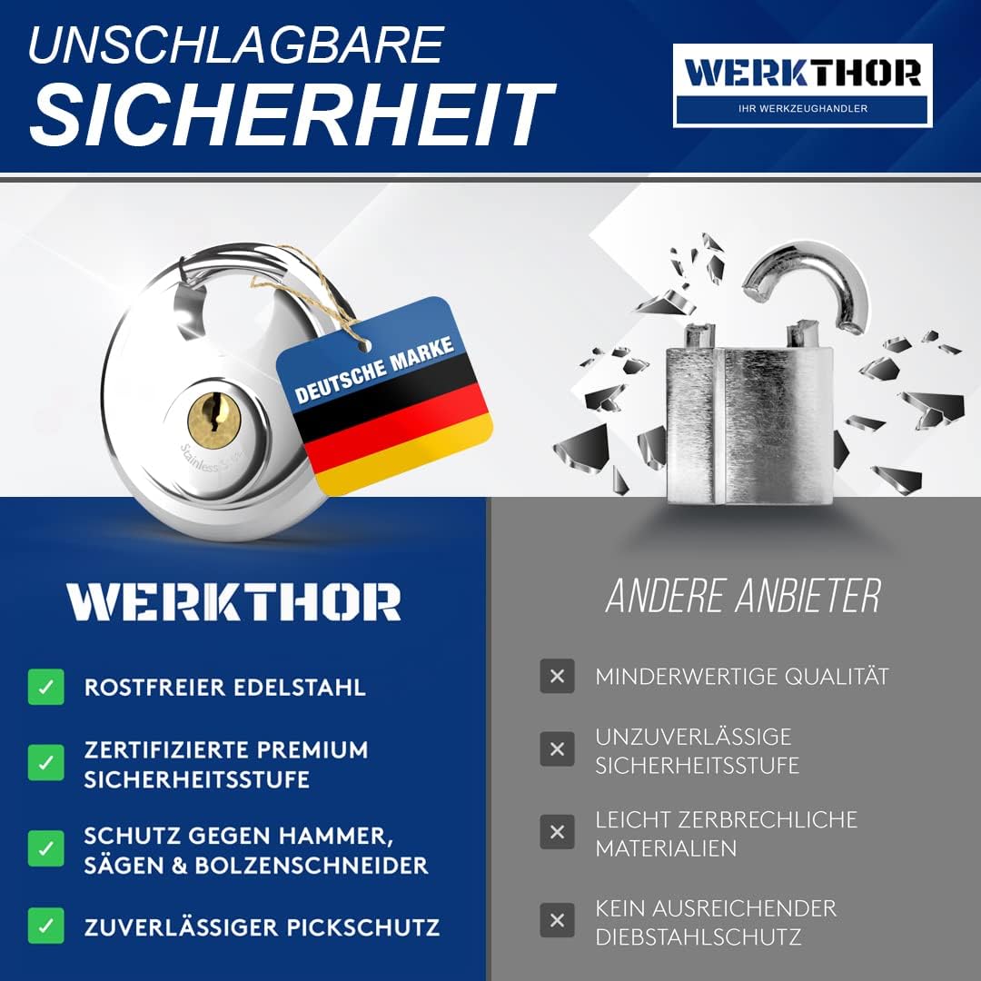 WERKTHOR Anhängerschloss | Kastenschloss | Diebstahlschutz | Schwarz mit Schlüssel Schloß von WERKTHOR WERKTHOR Anhängerschloss | Kastenschloss | Diebstahlschutz | Schwarz mit Schlüssel Schloß von WERKTHOR