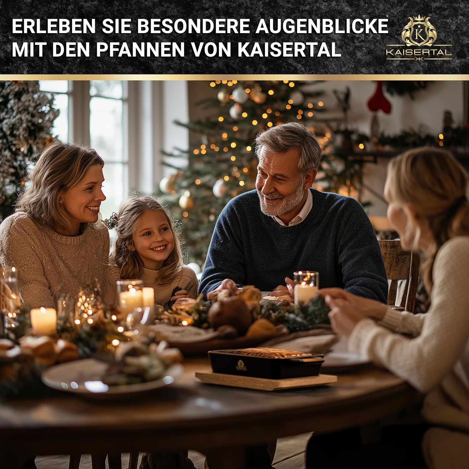 KAISERTAL 2er Set Servierpfanne Gusseisen Quadratisch 16x11 cm - Pfanne mit 2 Griffen & Holzuntersetzer von KAISERTAL