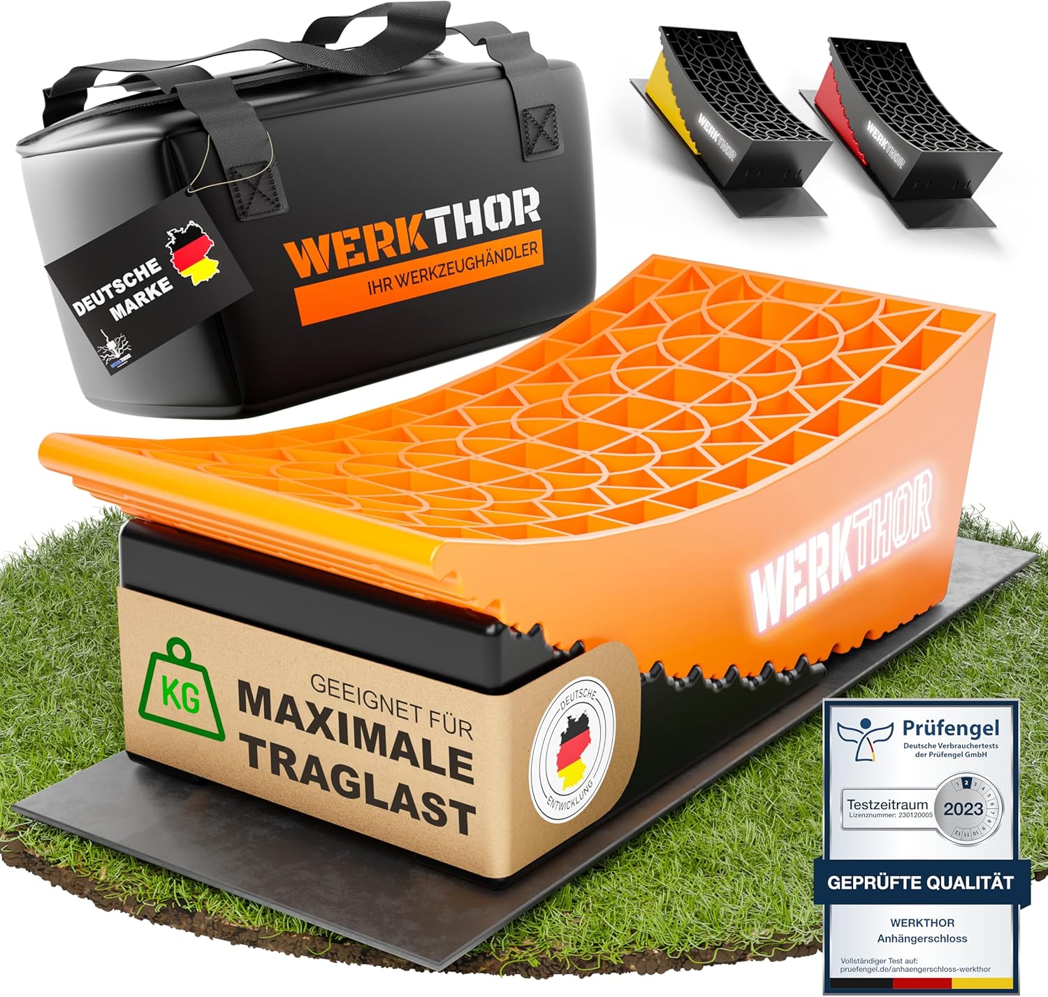 WERKTHOR Auffahrkeile 2er Set Orange / Schwarz | Wohnmobil & Wohnwagen & VAN & Anhänger  von WERKTHOR