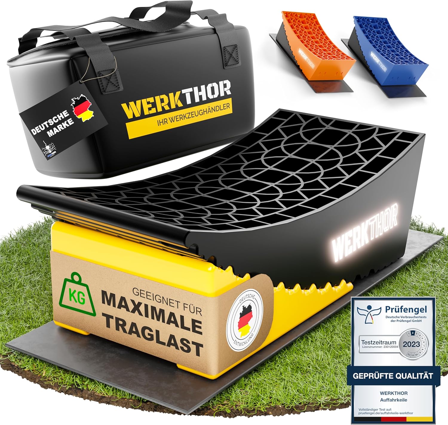 WERKTHOR Auffahrkeile 2er Set Schwarz / Gelb | Wohnmobil & Wohnwagen & VAN & Anhänger von WERKTHOR