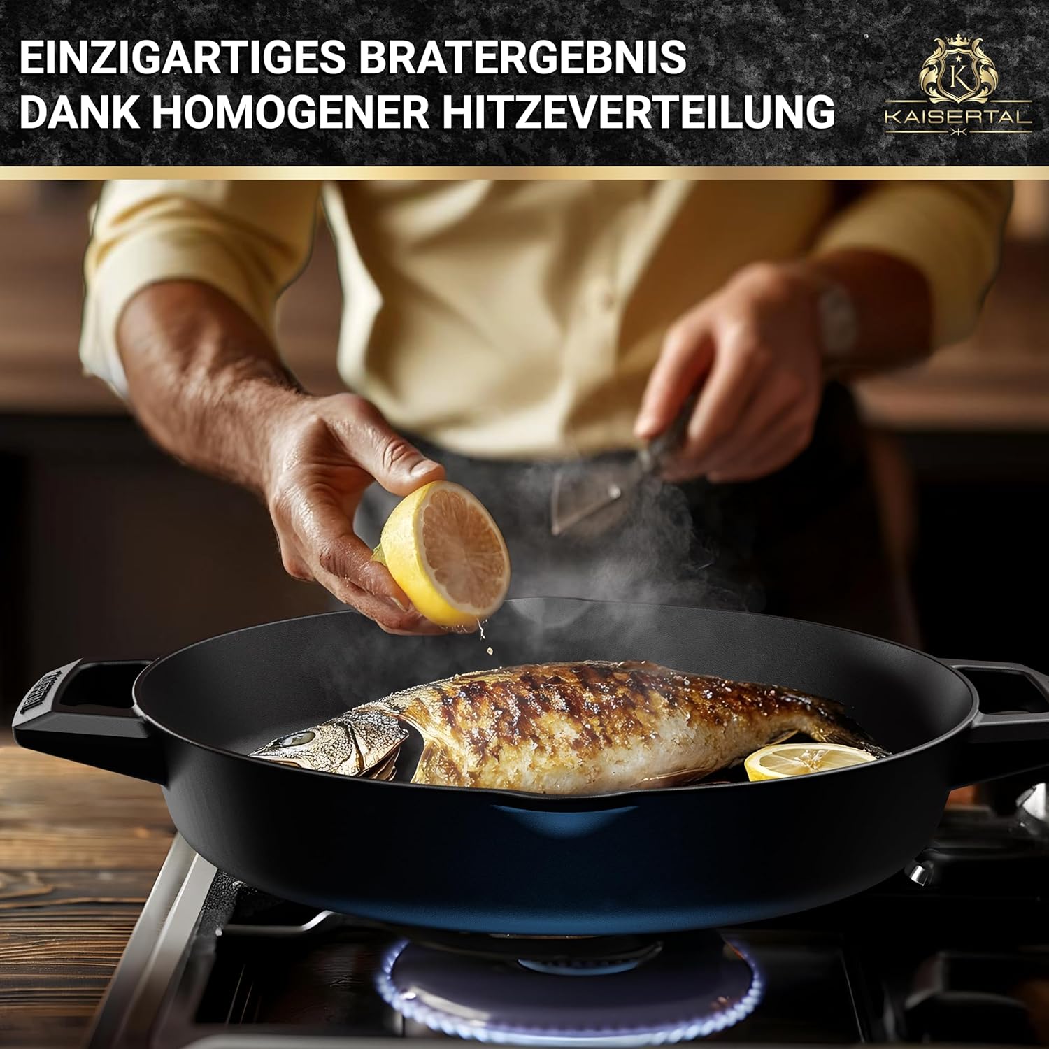 KAISERTAL Emaillierte Gusseisen Bratpfanne 31 cm Eingebrannt - Doppelgriff von KAISERTAL
