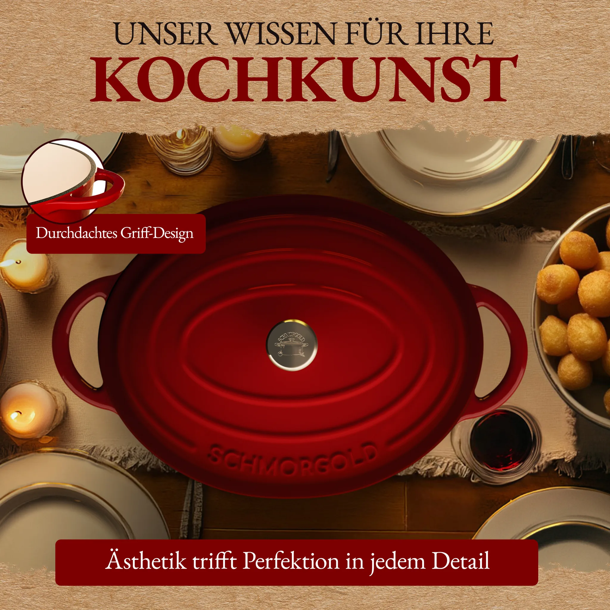 SCHMORGOLD Bräter XL mit Deckel aus emailliertem Gusseisen oval - 33 cm - 6 Liter von SCHMORGOLD