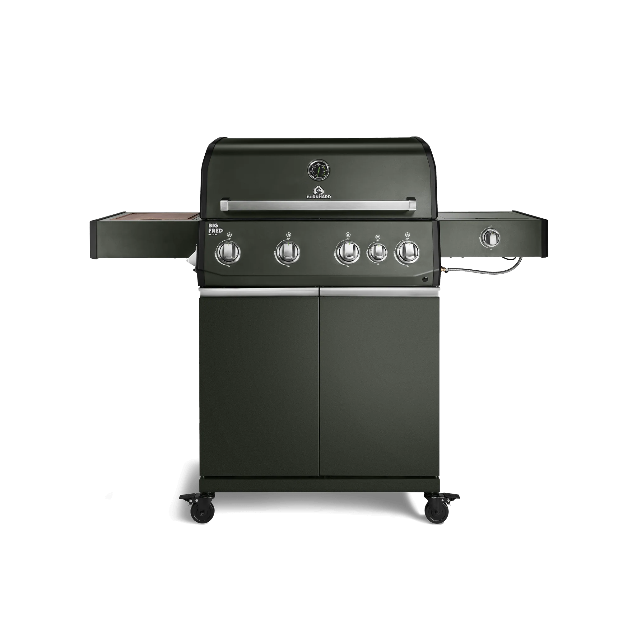 BURNHARD Big FRED Deluxe Gasgrill 4 Brenner Series 4 Green Edition mit Gusseisen Grillrost Maximale BBQ Power 21,2 kW Premium Ausstattung von BURNHARD