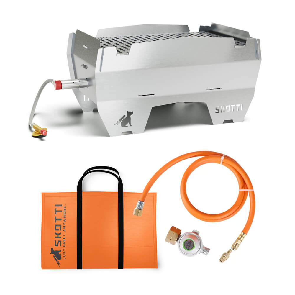 SKOTTI Grill 2.0 + 1,3m Adapter Set zum Anschluss auf 5kg - 11kg Gasflasche von SKOTTI