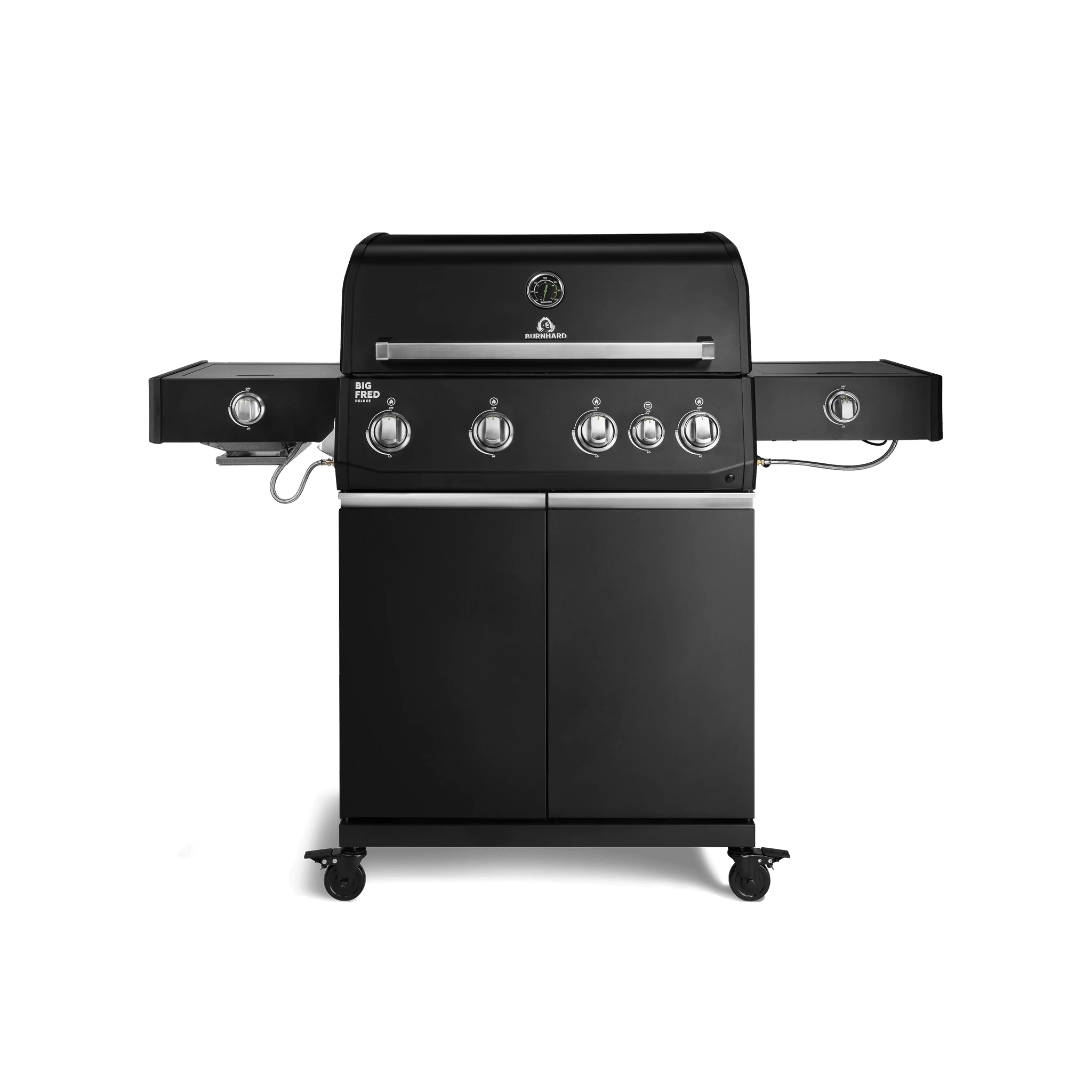 BURNHARD Big FRED Deluxe Plus Gasgrill 4 Brenner Series 4 Black Edition mit Gusseisen Grillrost Maximale BBQ Power 24,7 kW Premium Ausstattung