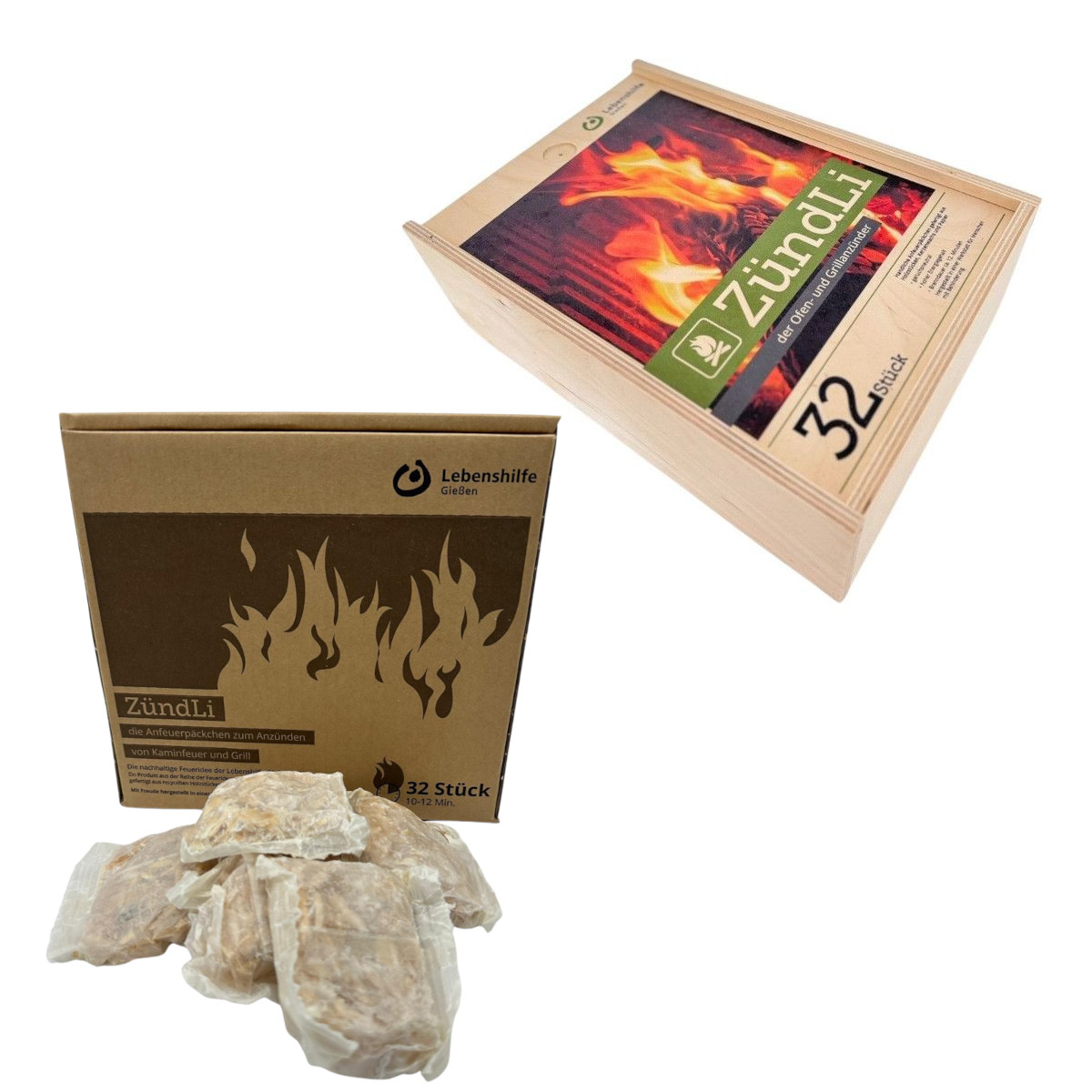 ZündLi Holzbox + 5x Kiste zum nachfüllenn für Holzfeuer und Grill - 192 Anzünder von ZündLi