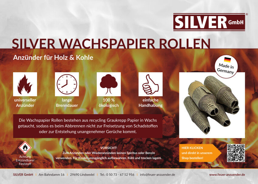 5kg SILVER Wachspapier Rollen für Kamin | Ofen | Grill | Recyclingpapier | Wachs | Umweltfreundlich