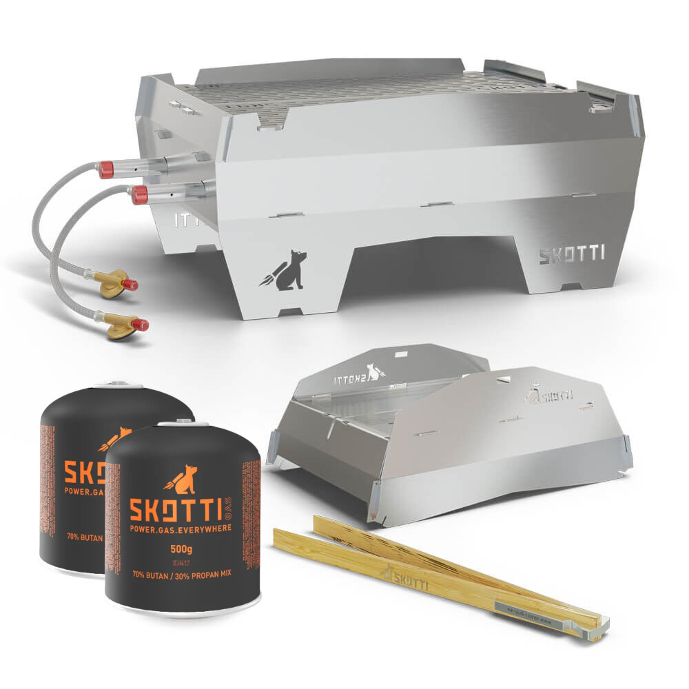 SKOTTI Grill MAX + CAP Deckel aus Edelstahl + 2x SKOTTI Gas von SKOTTI