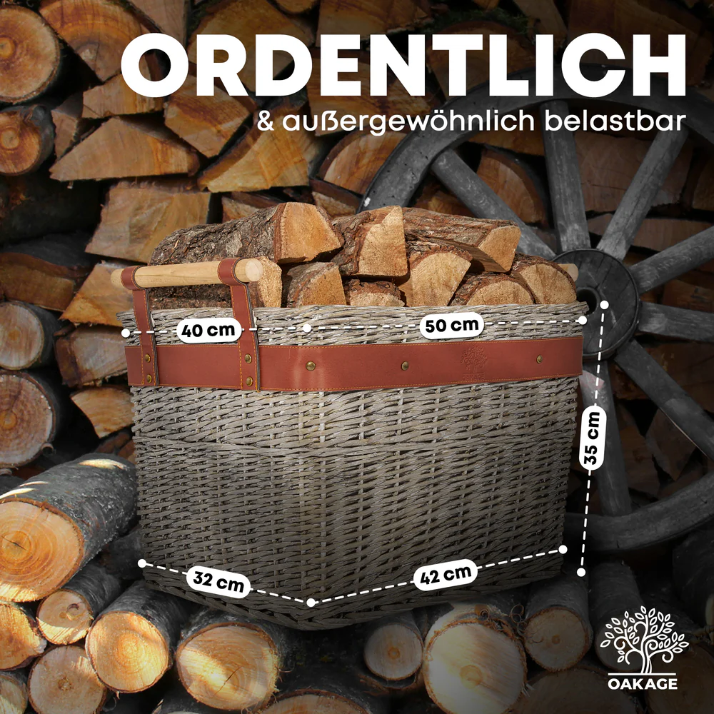 OAKAGE WillowWrap Holzkorb Weide - mit ausreißsicheren Holzgriffen - 50x40x35cm von OAKAGE