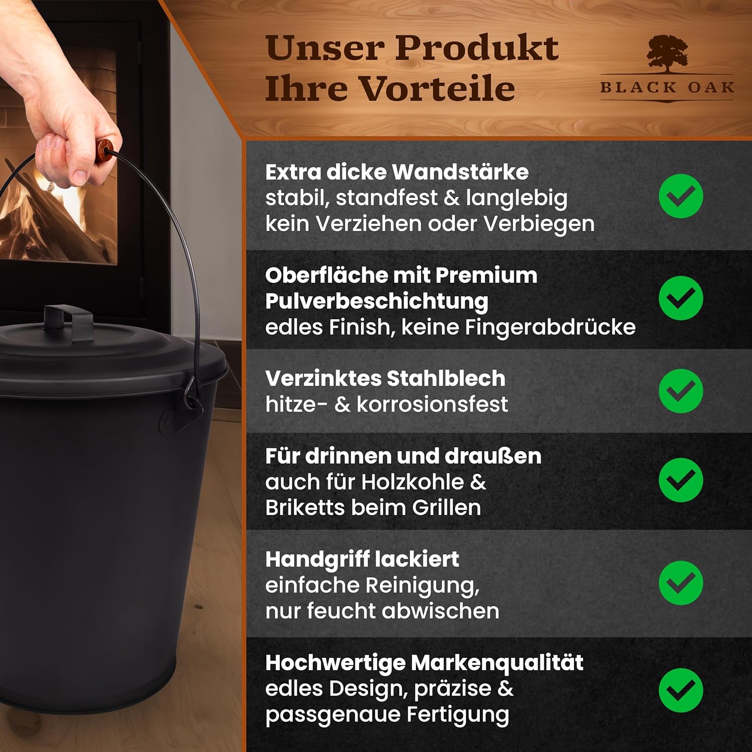 BLACK OAK Asche & Kohle Eimer Santorini 25 Liter von BLACK OAK