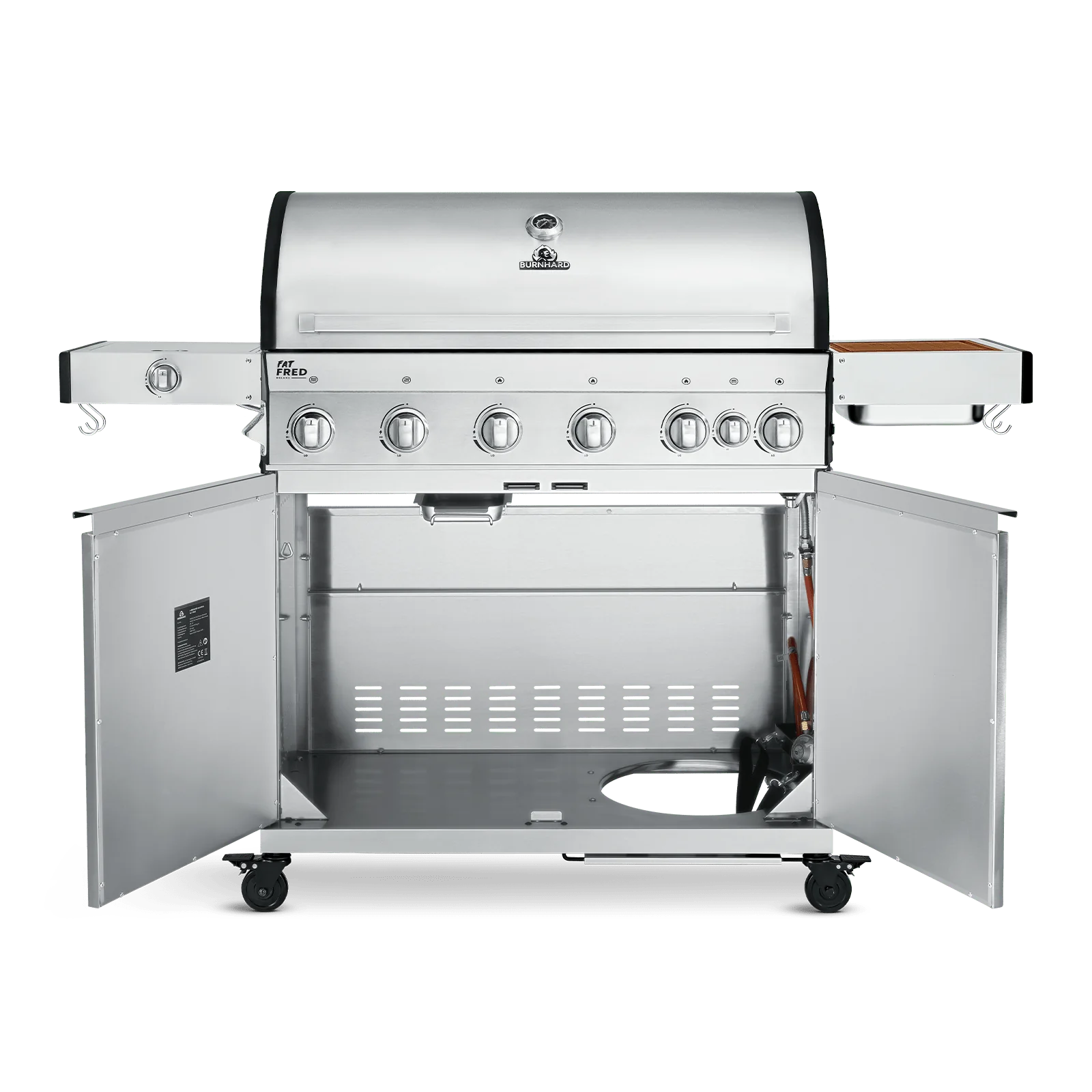 BURNHARD Fat FRED Deluxe Gasgrill 6-Brenner in der Farbe Edelstahl mit Gusseisenrost von BURNHARD