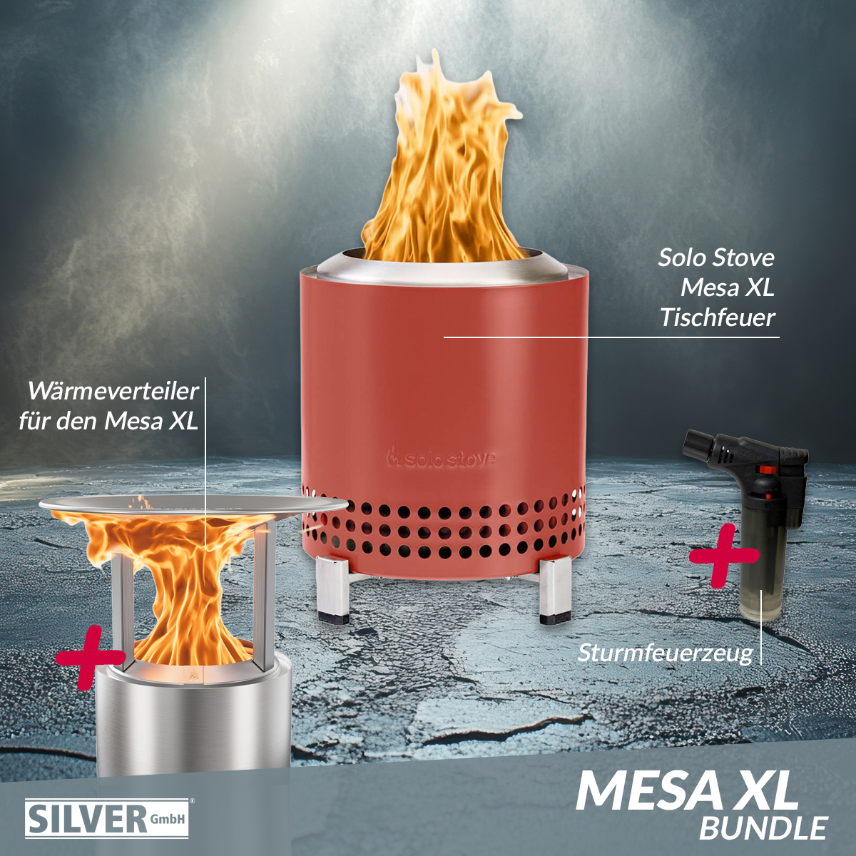 Solo Stove Mesa XL Tischfeuer Ø 17,8cm Tischkamin Outdoor Mulberry & Mesa XL Wärmeverteiler  von Solo Stove