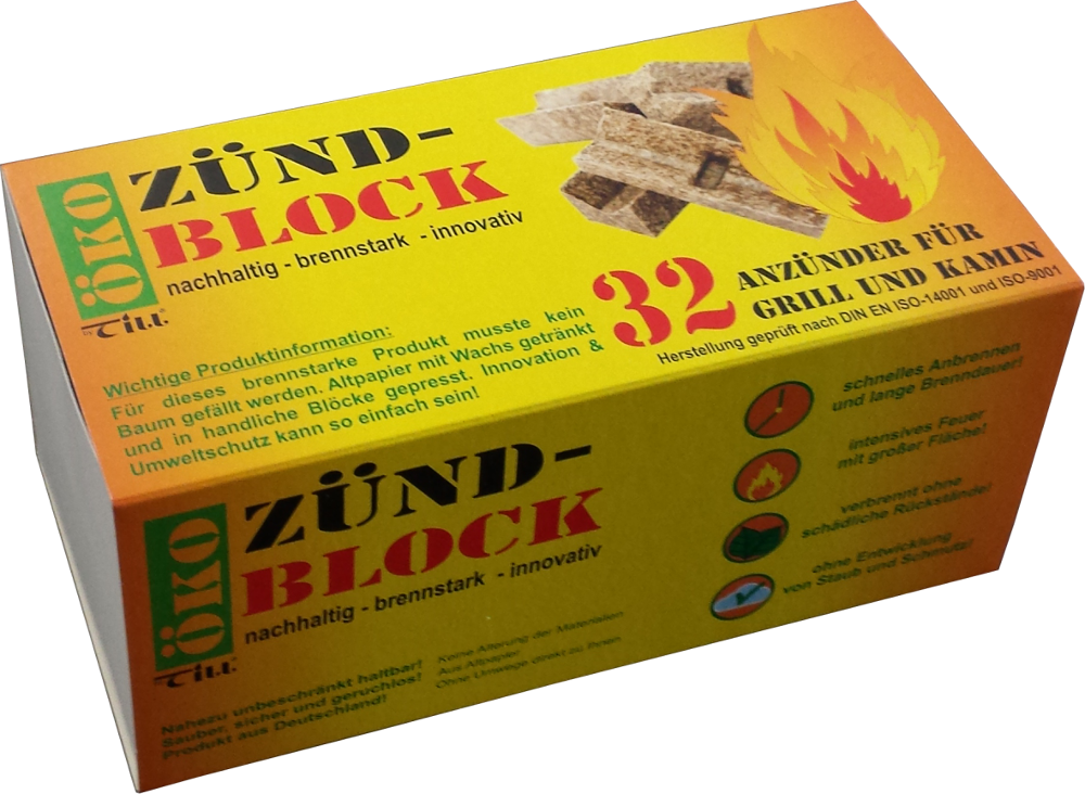 32x Zündblock Feueranzünder für Grill & Kamin ~ Umweltfreundlich aus recyceltem Altpapier und Wachs von Till
