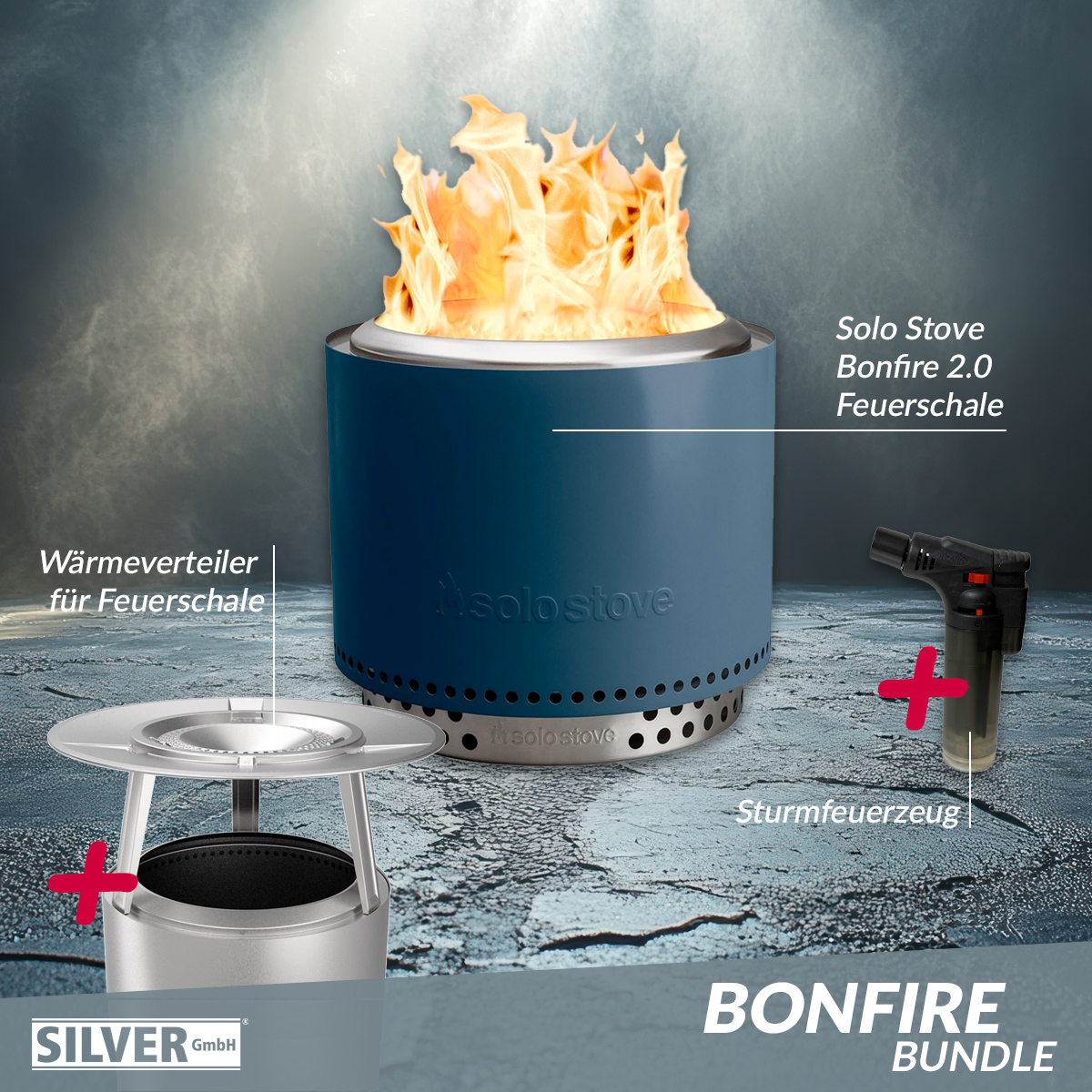 Solo Stove BONFIRE 2.0 Water Bundle inkl. Edelstahl Wärmeverteiler + Standfuß + Tragetasche + Sturmfeuerzeug