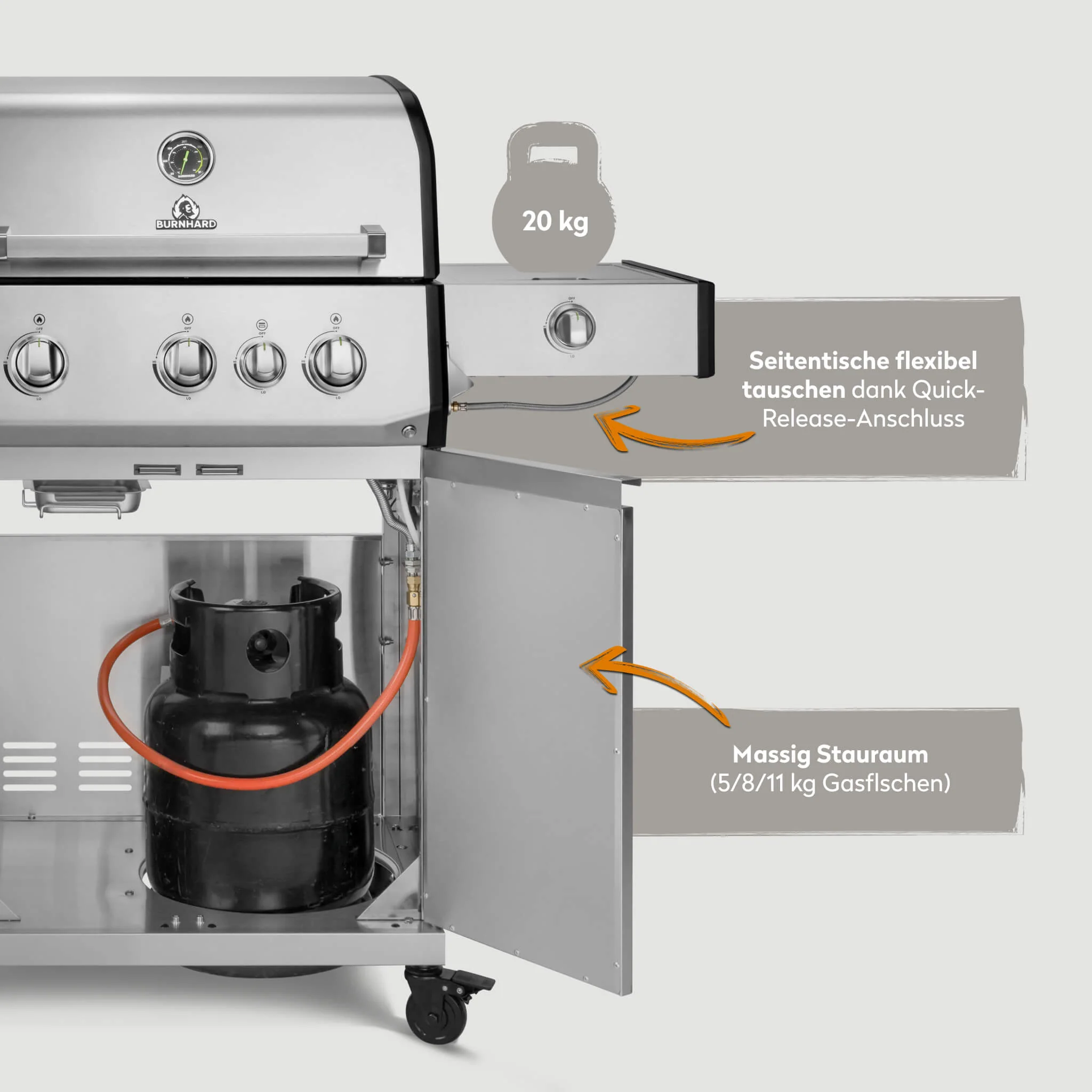 BURNHARD FRED Deluxe Gasgrill 3 Brenner Series 4 Edelstahl Grill Maximale BBQ Power langlebig hochwertig von BURNHARD