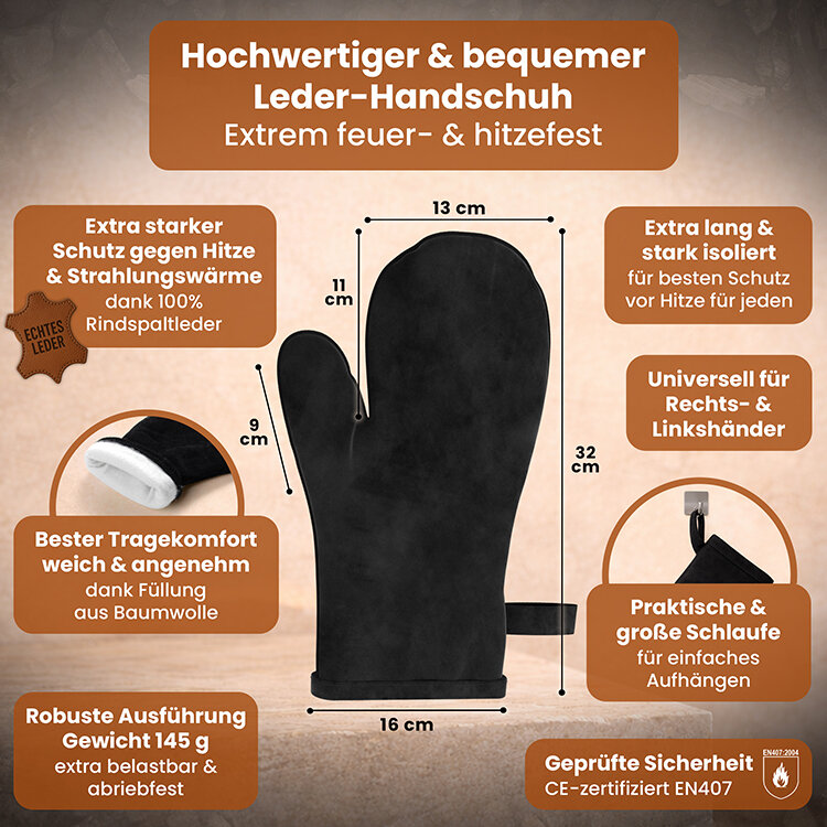 BLACK OAK Kaminholzbank Ohio schwarz matt bis 400kg - 102 × 41 × 35 cm inkl. Lederhandschuh