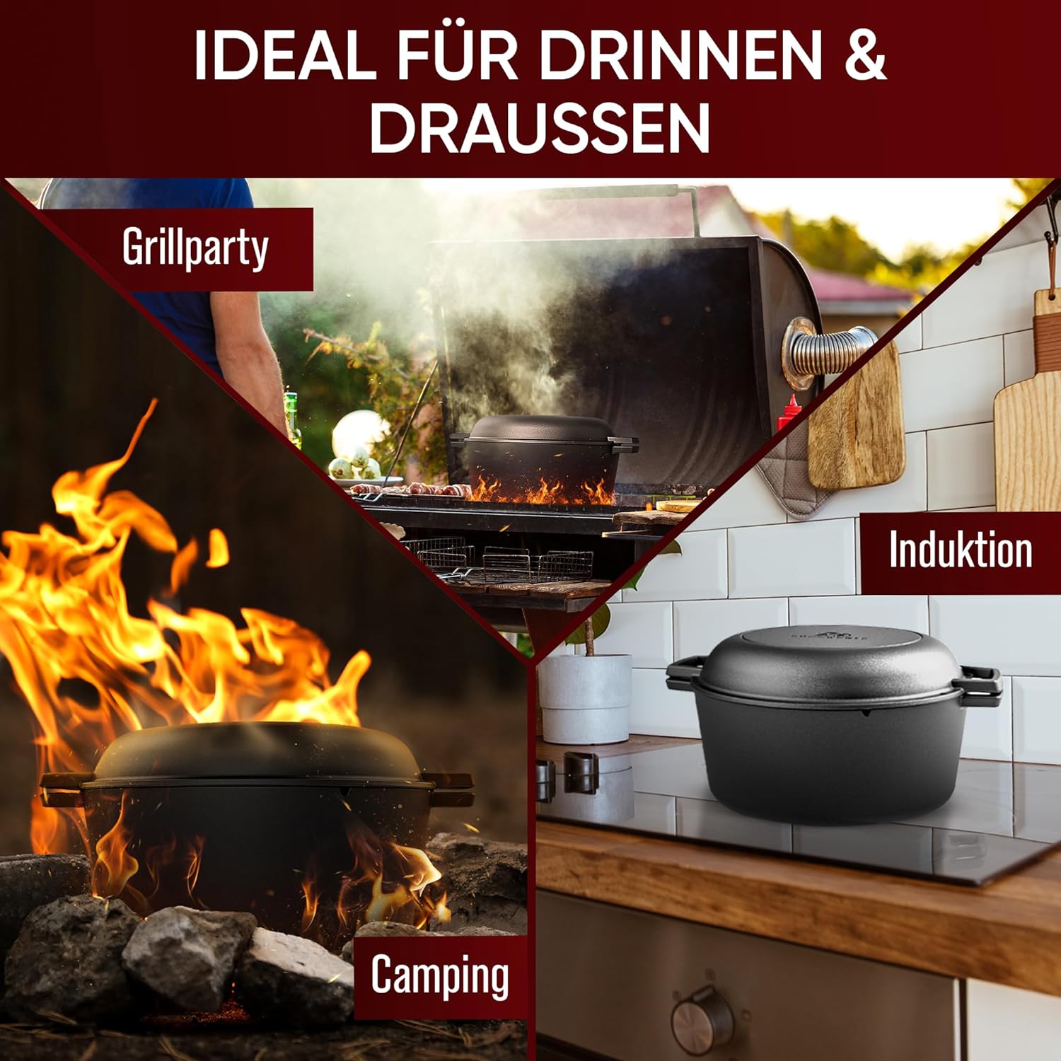 GUSSKÖNIG Dutch Oven - 2in1 Eingebrannter Gusseisen Topf 4,8L & Gusspfanne 1,8L von GUSSKÖNIG GUSSKÖNIG Dutch Oven - 2in1 Eingebrannter Gusseisen Topf 4,8L & Gusspfanne 1,8L von GUSSKÖNIG