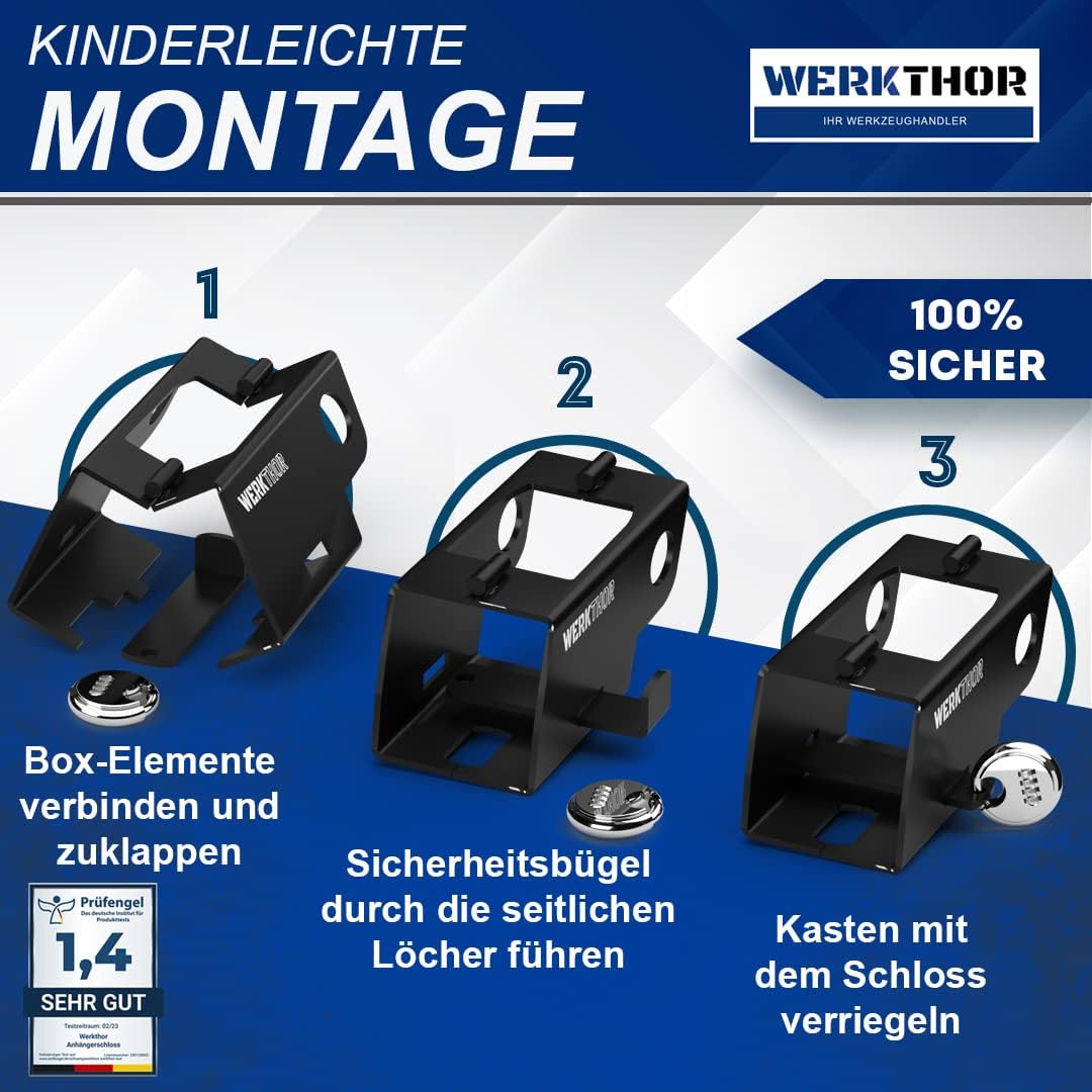 WERKTHOR Anhängerschloss | Kastenschloss | Diebstahlschutz | Schwarz mit Kombi-Schloss von WERKTHOR WERKTHOR Anhängerschloss | Kastenschloss | Diebstahlschutz | Schwarz mit Kombi-Schloss von WERKTHOR
