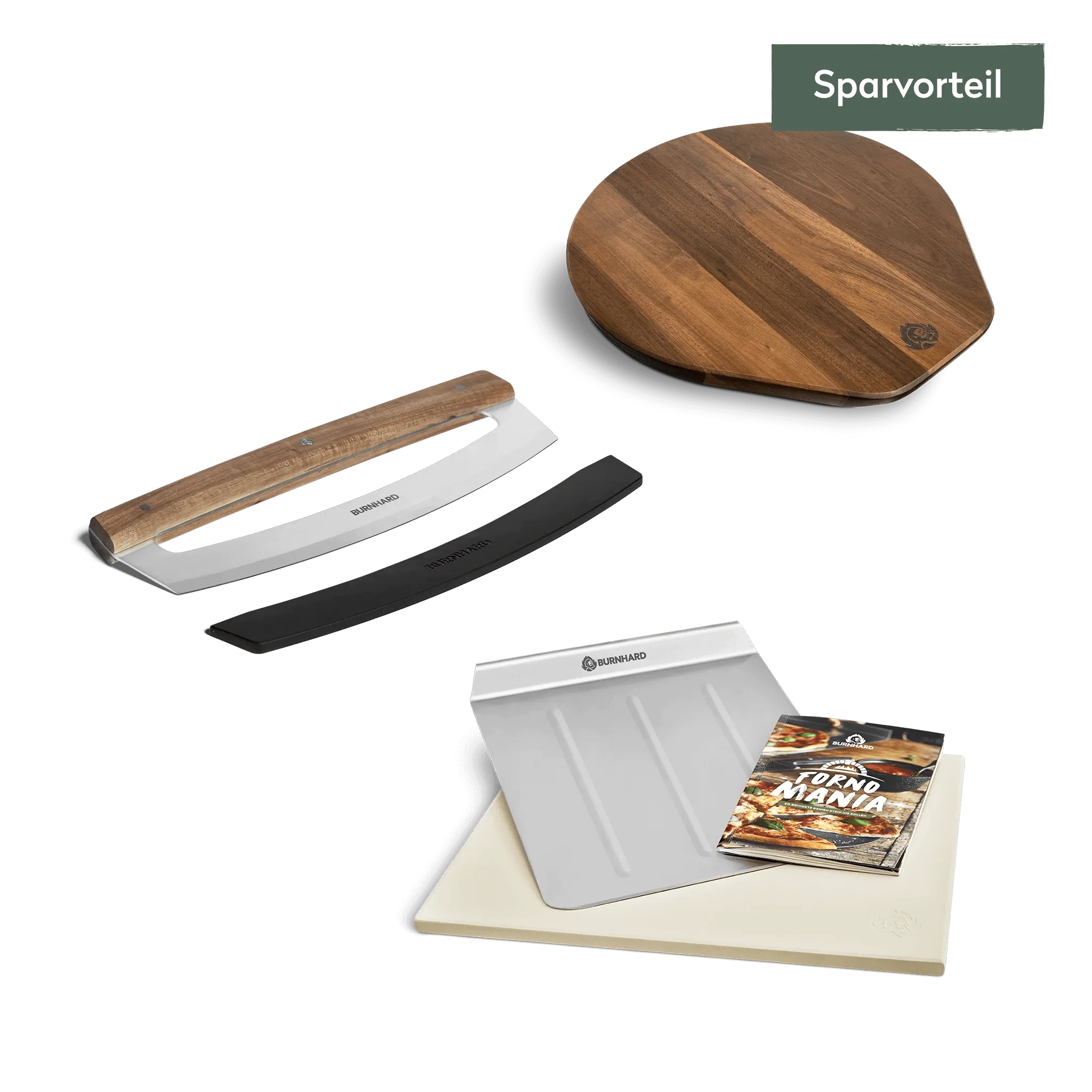 BURNHARD Pizzastein mit Pizzaschaufel, Pizzawiegemesser und Pizzabrett von BURNHARD