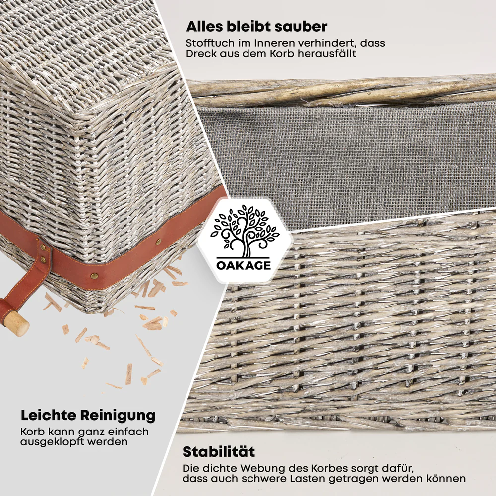 OAKAGE WillowWrap Holzkorb Weide - mit ausreißsicheren Holzgriffen - 50x40x35cm von OAKAGE