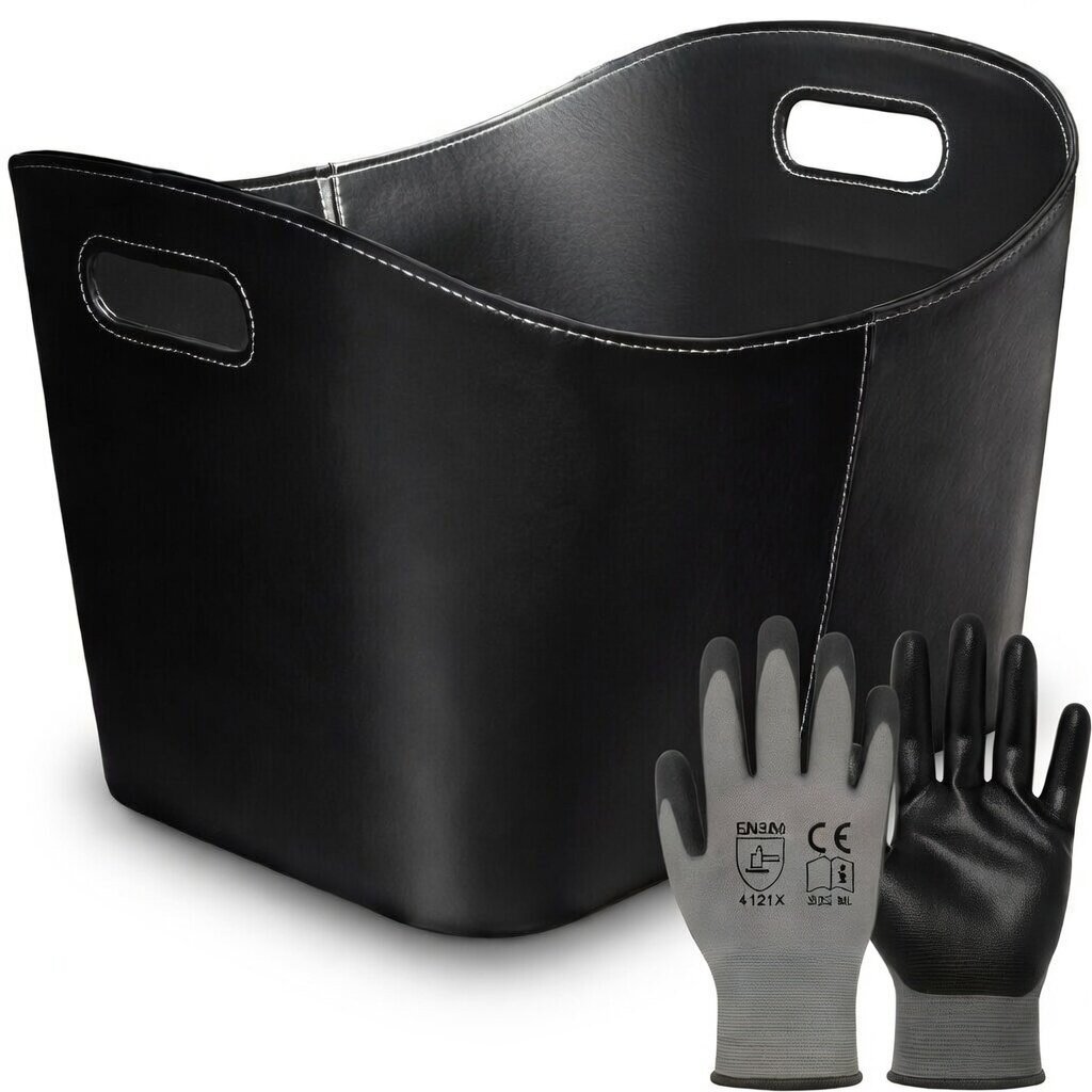 BLACK OAK DAKOTA XL 80L Holzkorb Kunstleder schwarz + Handschuhe grau