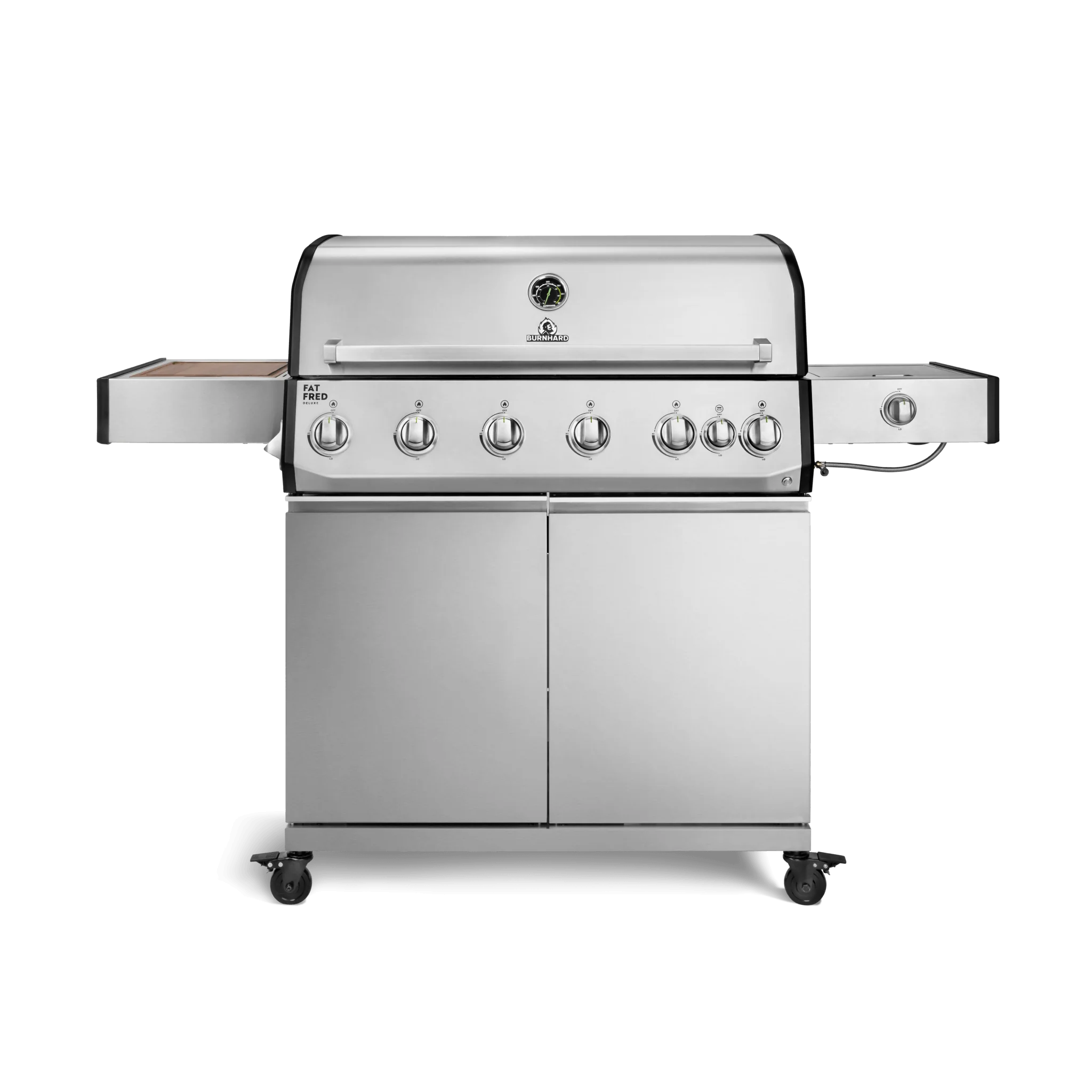 BURNHARD Fat FRED Deluxe Gasgrill 6 Brenner Series 4 Edelstahl Grill mit Gusseisen Grillrost Maximale BBQ Power 27,2 kW XXL Grillfläche von BURNHARD