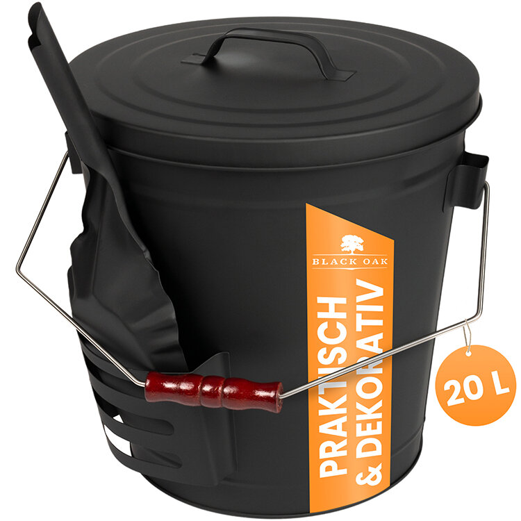 BLACK OAK Stromboli Ascheeimer 20 Liter mit Deckel und Schaufel