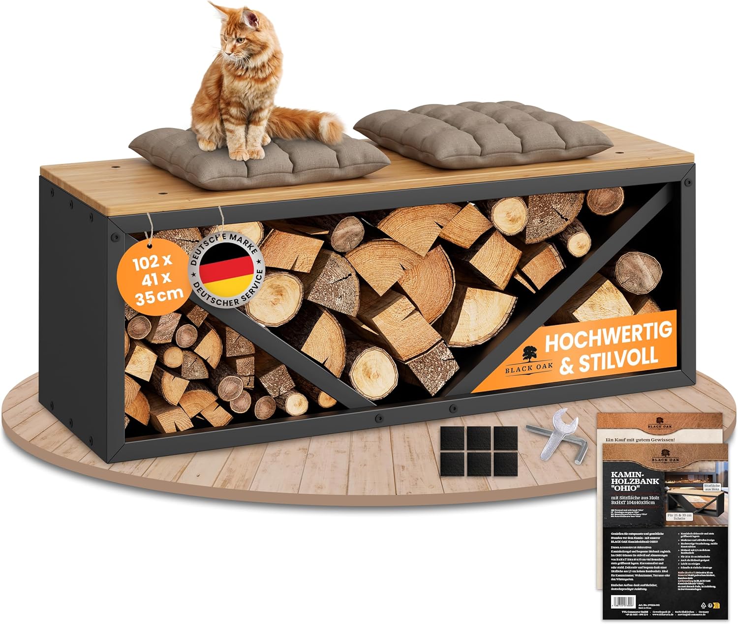 BLACK OAK Kaminholzbank Ohio schwarz matt bis 400kg - 102 × 41 × 35 cm BLACK OAK Kaminholzbank Ohio schwarz matt bis 400kg - 102 × 41 × 35 cm