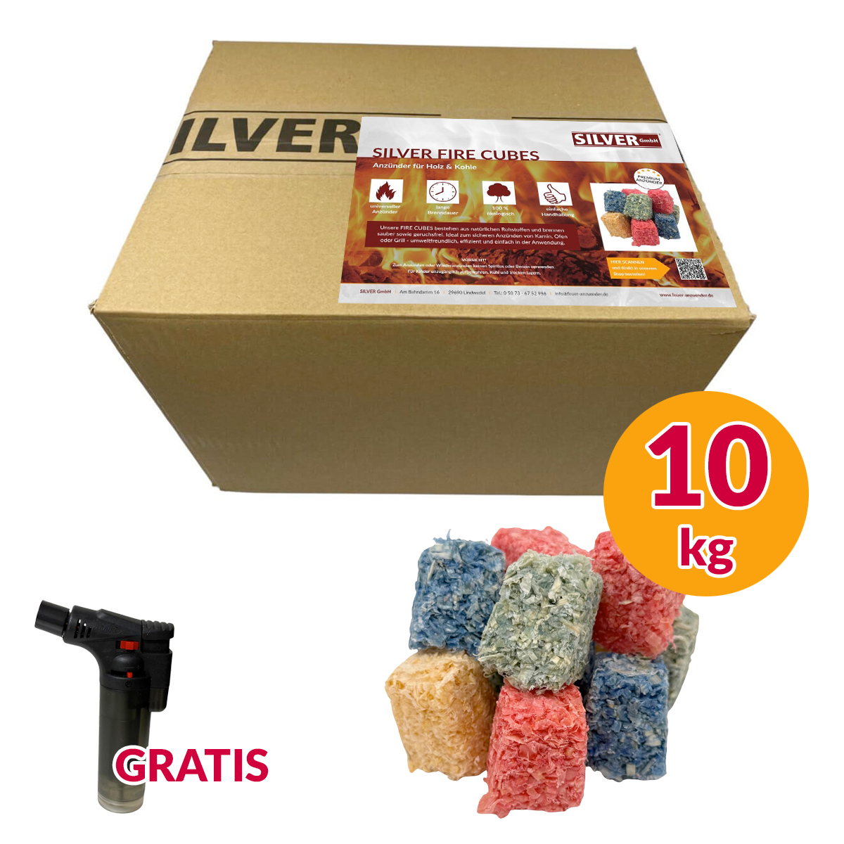 10 kg SILVER Fire Cubes - Schnell & sicher Anzünden für Kamin, Ofen, Grill & Lagerfeuer von SILVER GmbH