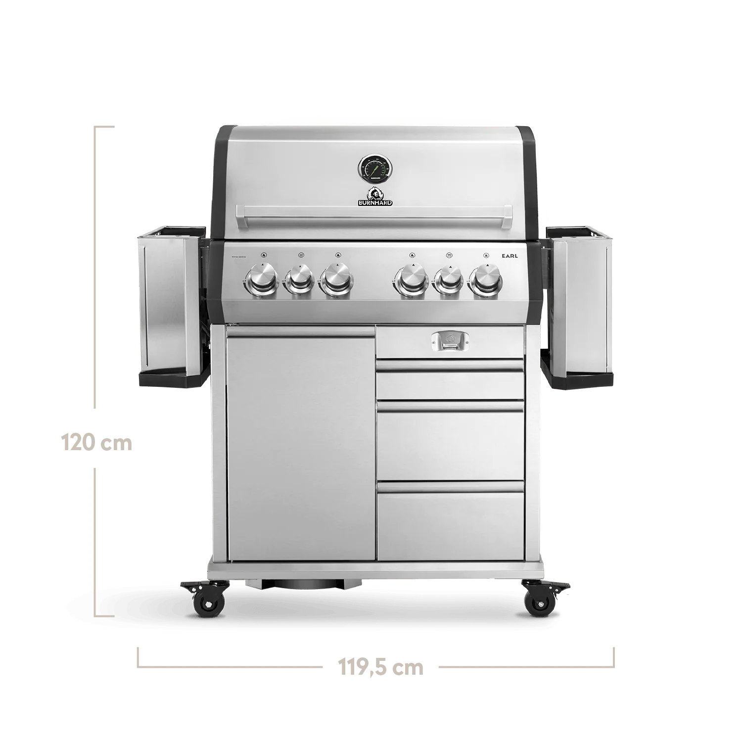 BURNHARD Big EARL Premium-Gasgrill 4-Brenner in der Farbe Edelstahl mit Gusseisenrost von BURNHARD