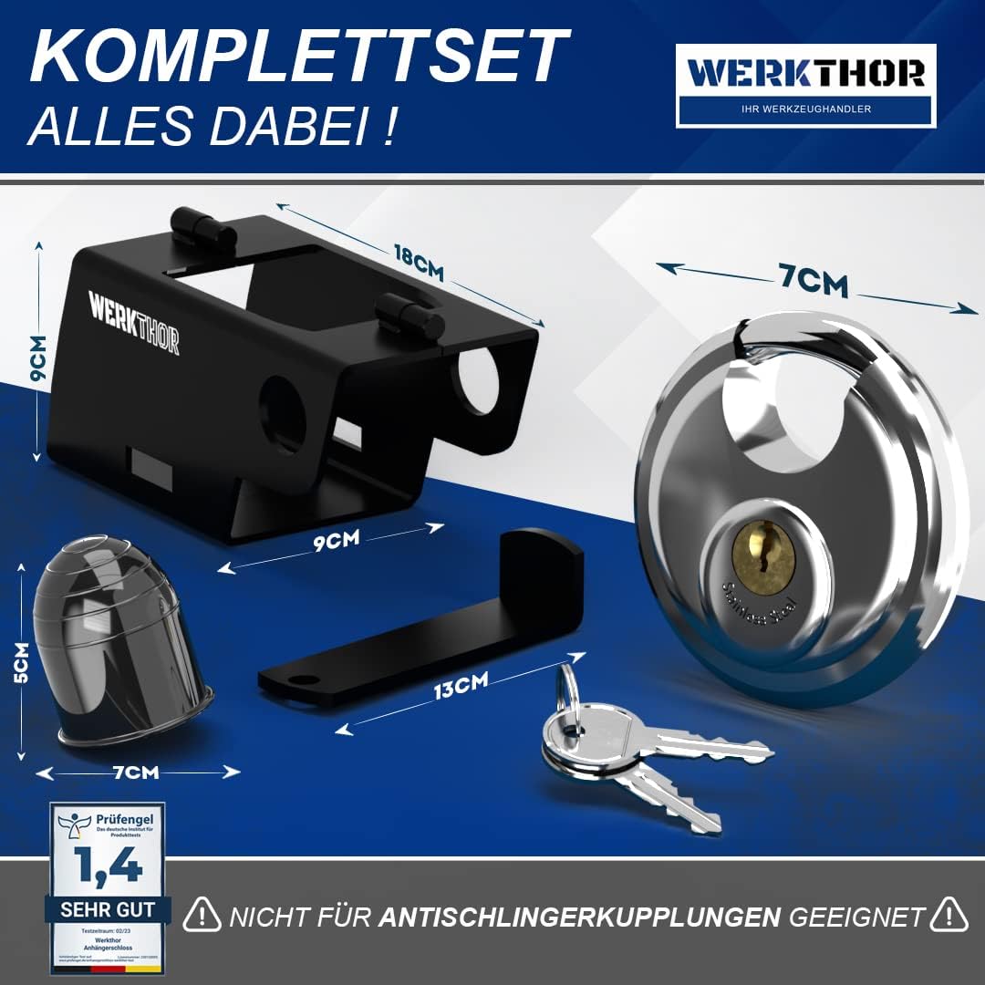 WERKTHOR Anhängerschloss | Kastenschloss | Diebstahlschutz | Schwarz mit Schlüssel Schloß von WERKTHOR WERKTHOR Anhängerschloss | Kastenschloss | Diebstahlschutz | Schwarz mit Schlüssel Schloß von WERKTHOR