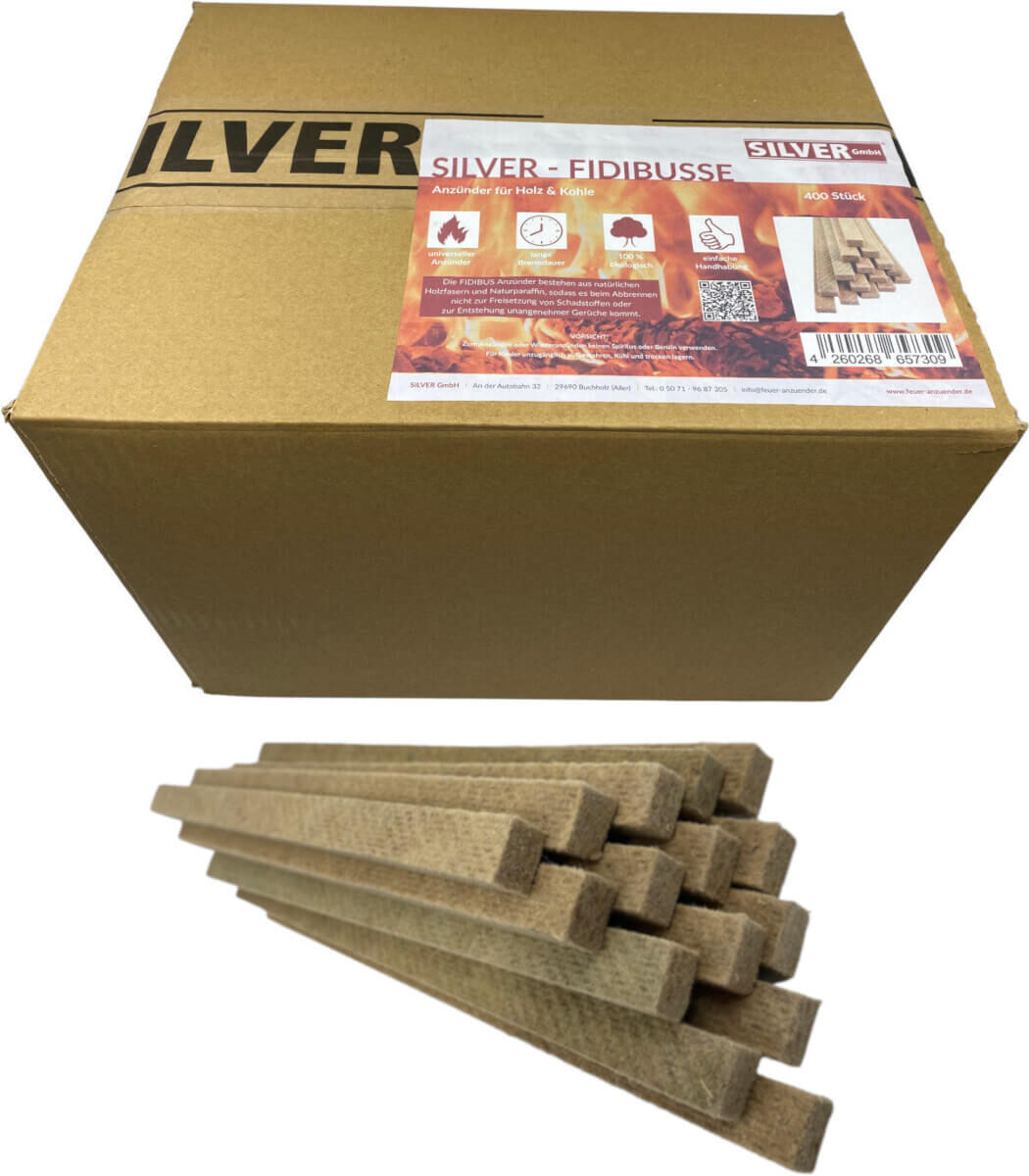 400 SILVER FIDIBUSSE® Anzünder | Kaminanzünder | Ofenanzünder | Grillanzünder von SILVER GmbH 400 SILVER FIDIBUSSE® Anzünder | Kaminanzünder | Ofenanzünder | Grillanzünder von SILVER GmbH