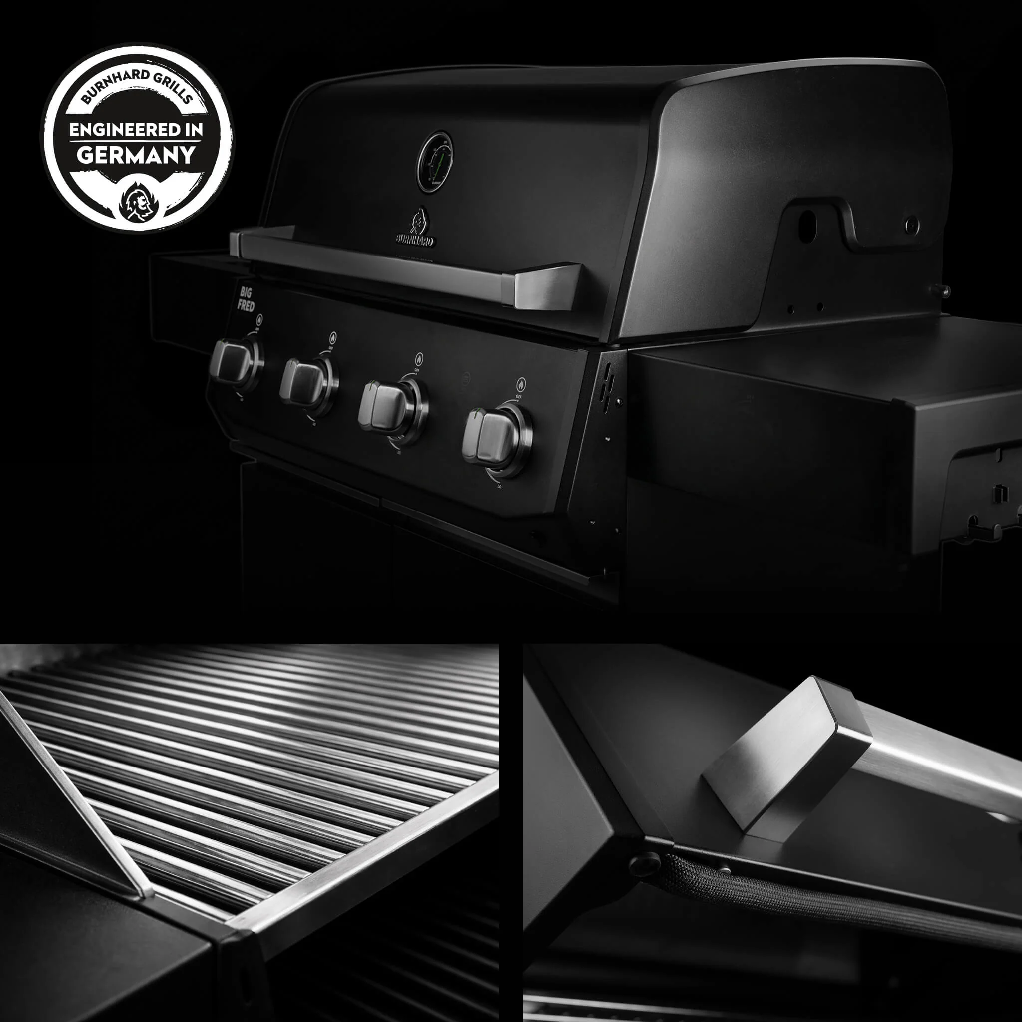 BURNHARD Big FRED Base Gasgrill 4 Brenner Series 4 Black Edition mit Edelstahl Grillrost Große Grillfläche starke Leistung 15 kW von BURNHARD