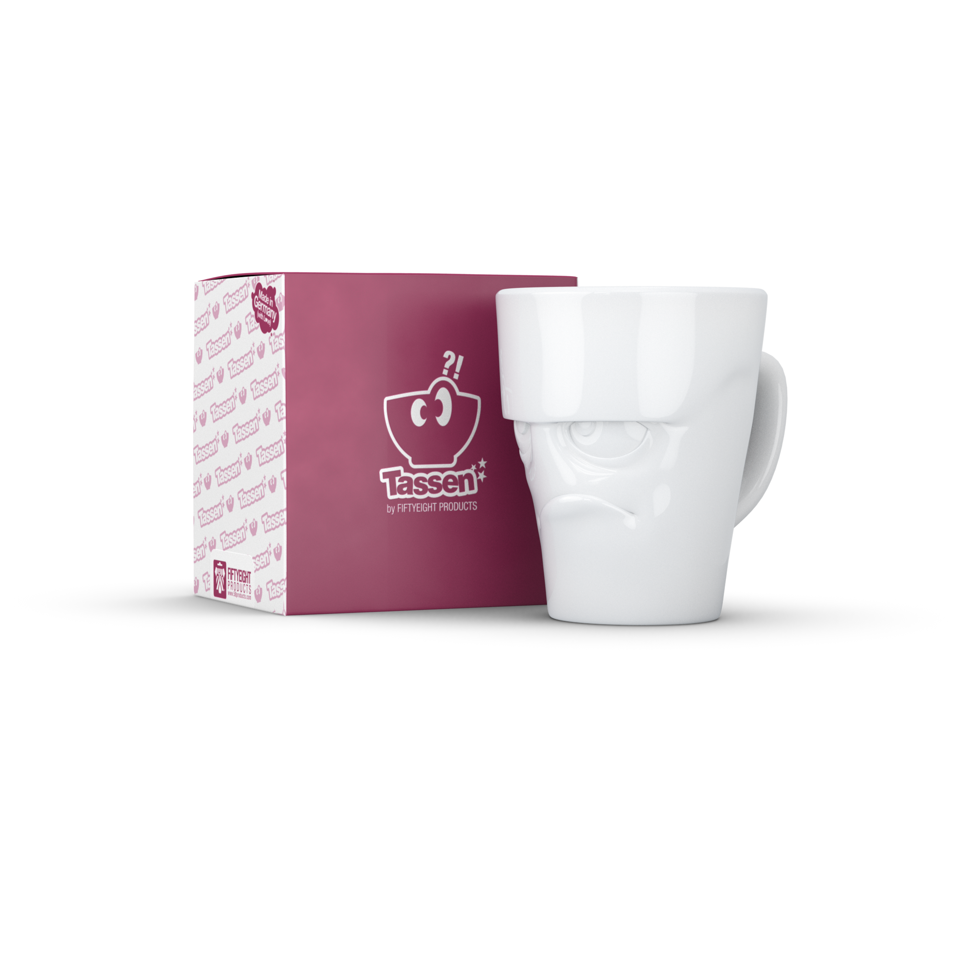 58products | Henkelbecher Grummelig weiß 350 ml ideal für Milchkaffee + Kaffee + Tee + Kakao | Made in Germany von 58products
