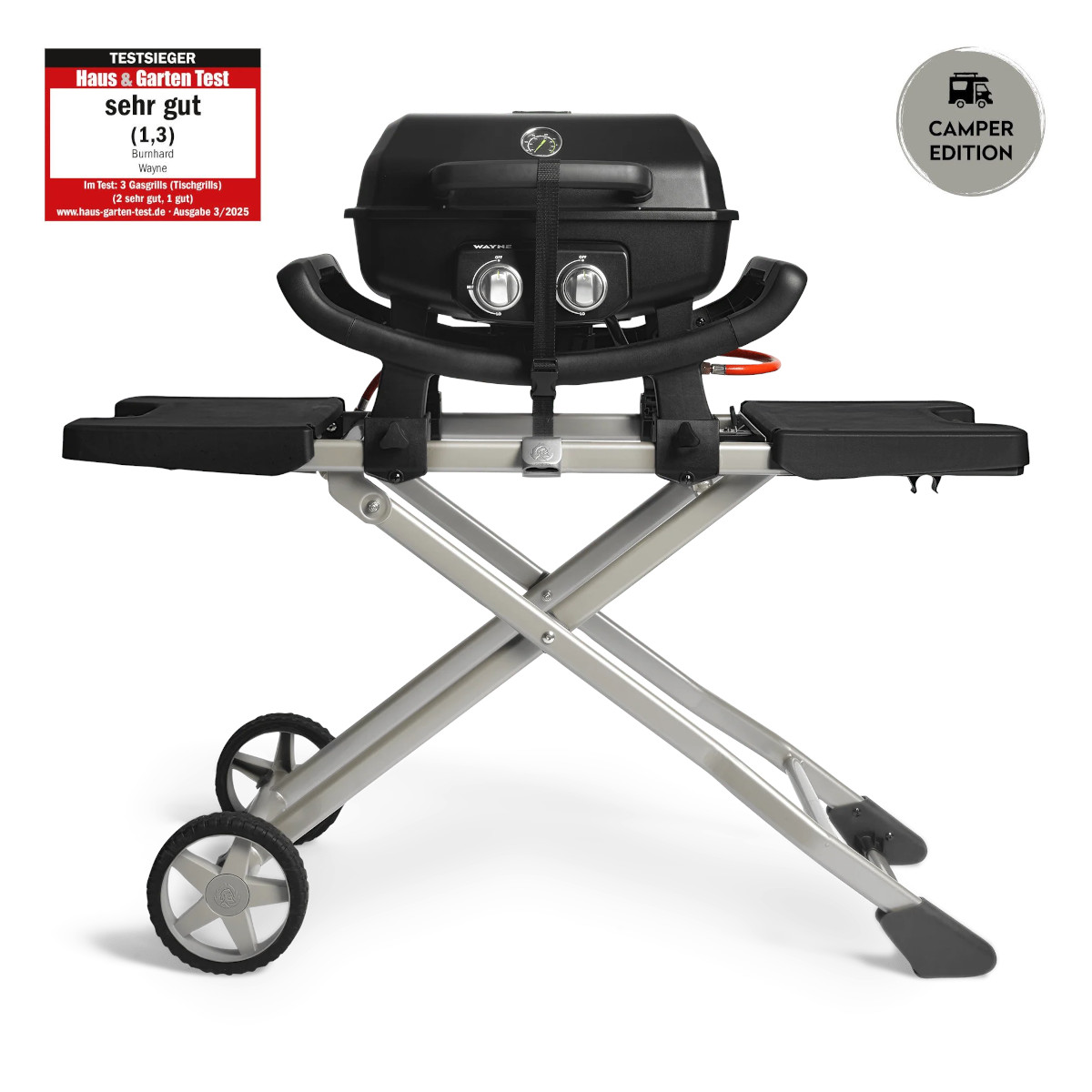 BURNHARD WAYNE 30 mbar Camper Edition Gasgrill mit Rollwagen für Wohnmobil, Wohnwagen und VAN von BURNHARD