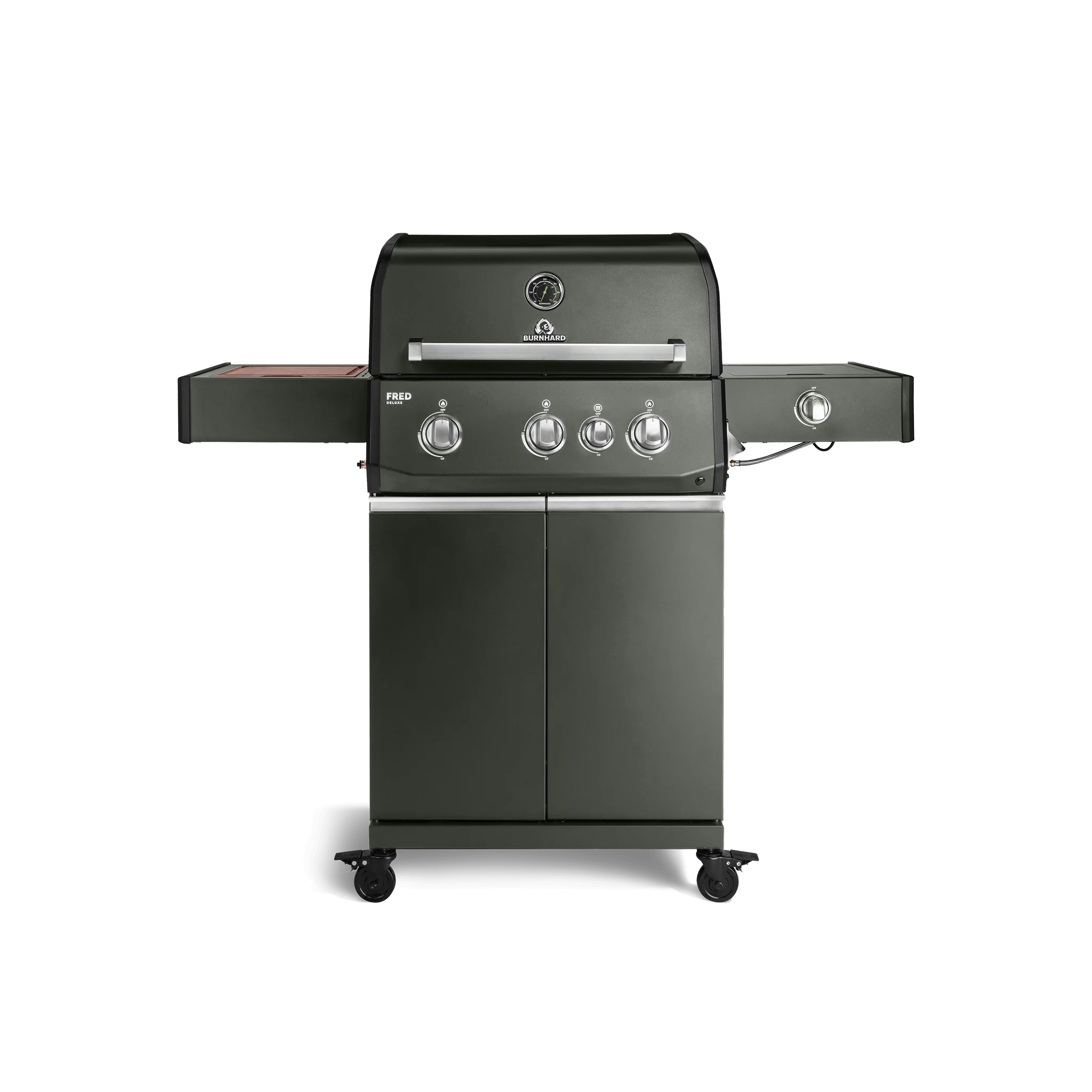 BURNHARD FRED Deluxe Gasgrill 3 Brenner Series 4 Green Edition mit Gusseisenrost Maximale BBQ Power modern nachhaltig