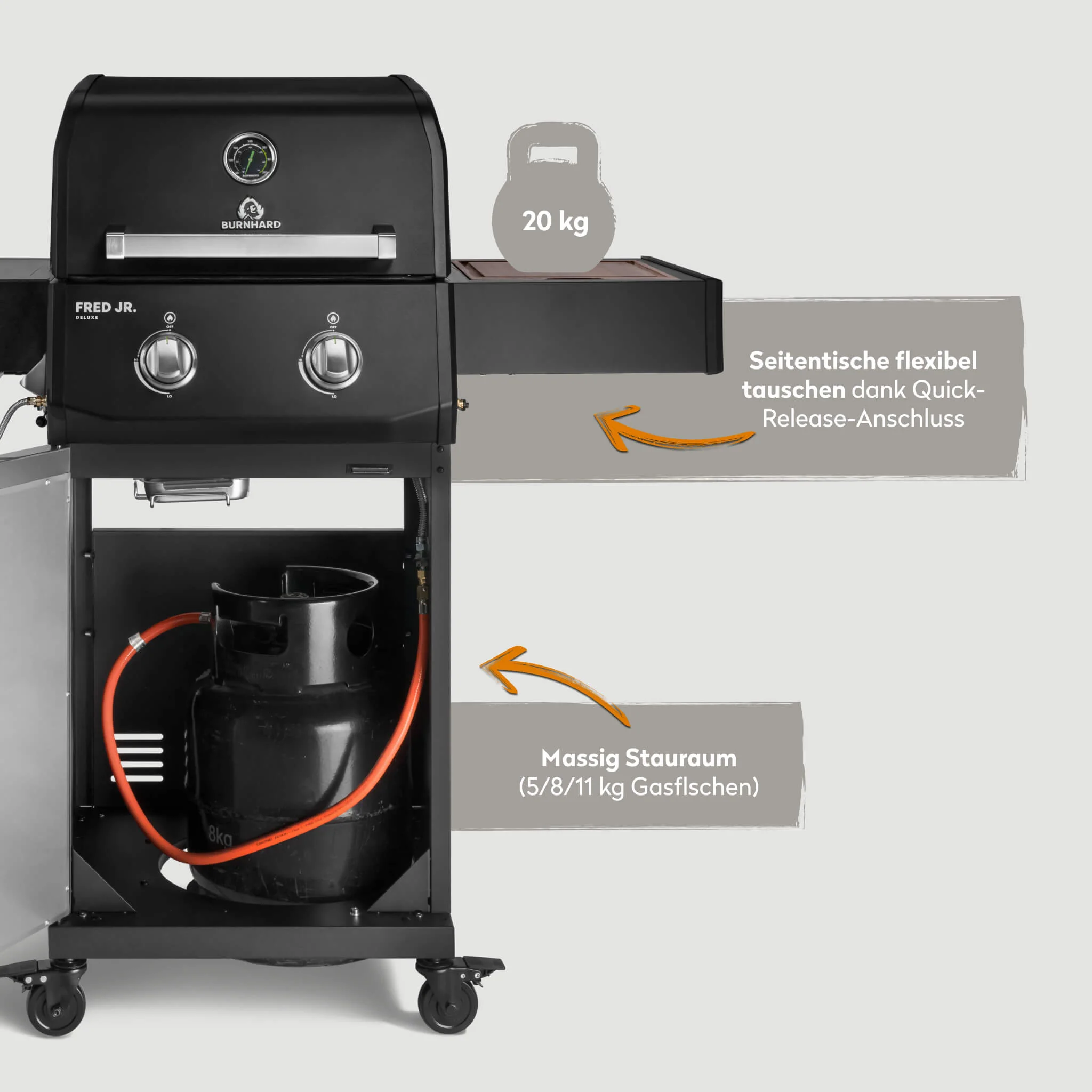 BURNHARD FRED Jr. Deluxe Series 4 Black Edition Gasgrill 2 Brenner Kompakt kraftvoll stilvoll von BURNHARD