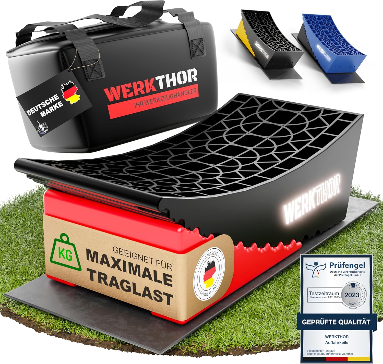 WERKTHOR Auffahrkeile 2er Set Schwarz / Rot | Wohnmobil & Wohnwagen & VAN & Anhänger von WERKTHOR