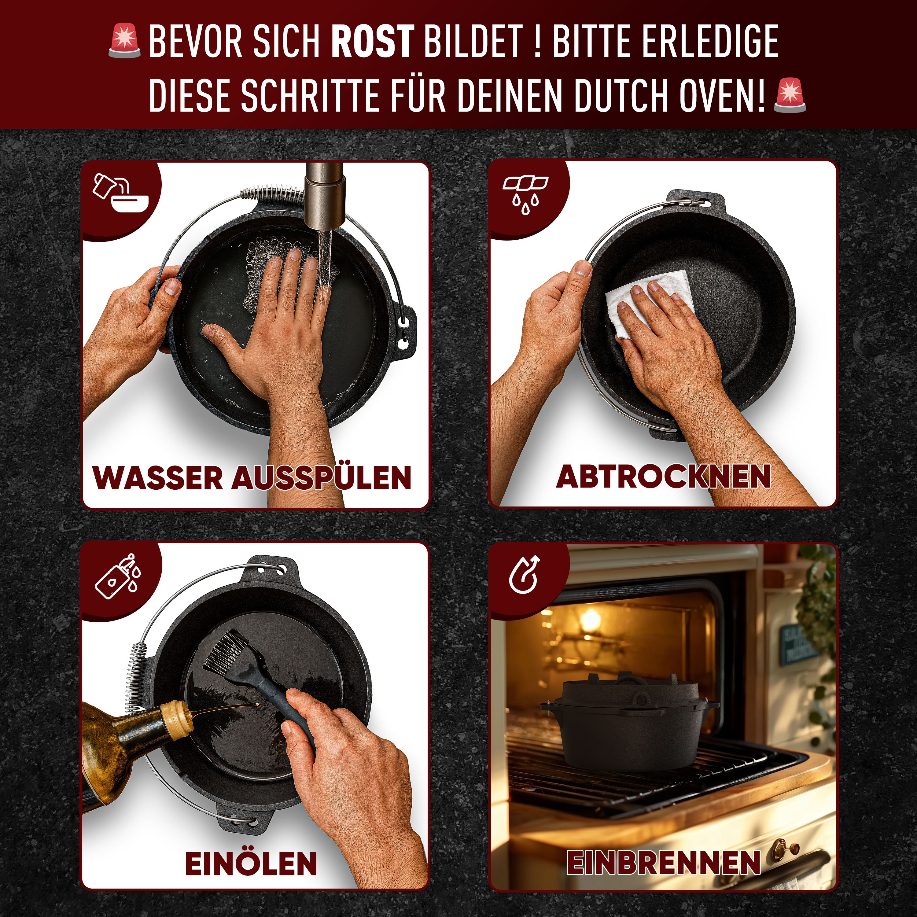 GUSSKÖNIG 9 Liter Dutch Oven Set mit Füßen mit 2in1 Deckelheber von GUSSKÖNIG