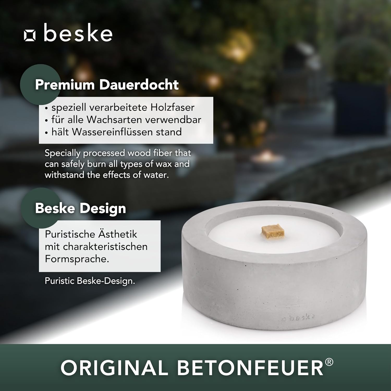 BESKE Betonfeuer Taal Ø 25cm - gerade inkl. Löschbrett - HANDARBEIT Made in Germany  von Beske-Manufaktur