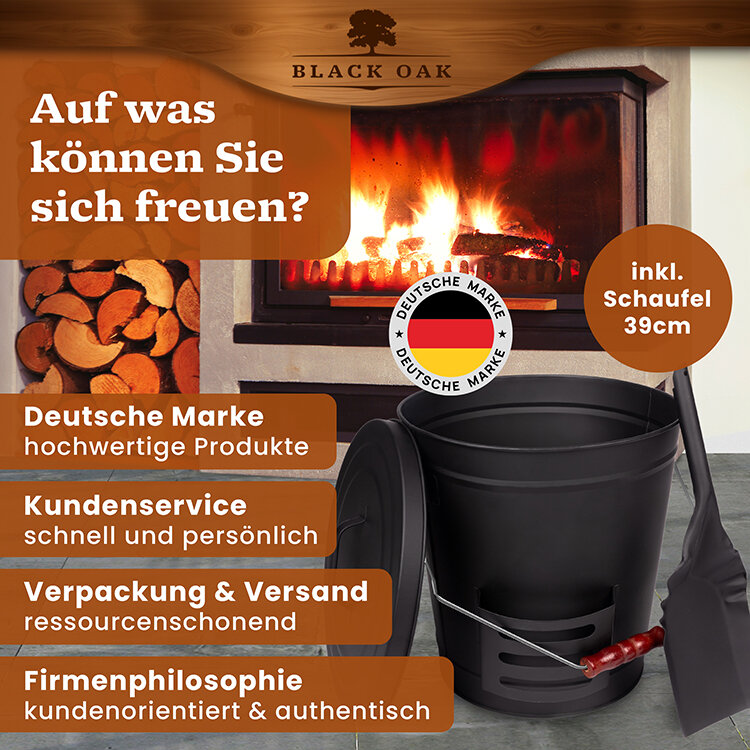 BLACK OAK Stromboli Ascheeimer 20 Liter mit Deckel und Schaufel von BLACK OAK