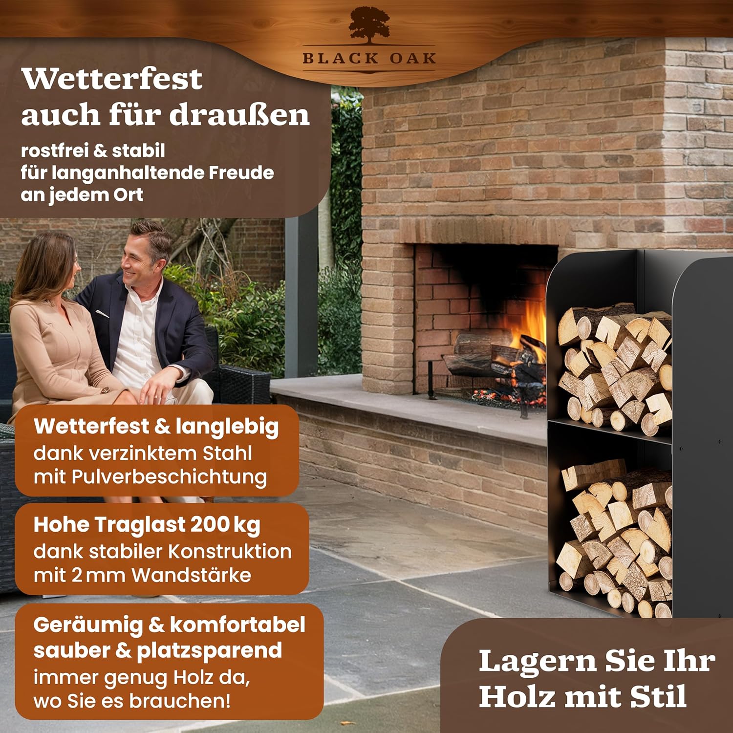 BLACK OAK Kaminholzregal Yosemite schwarz bis 200kg - 80 × 40 × 30 cm von BLACK OAK