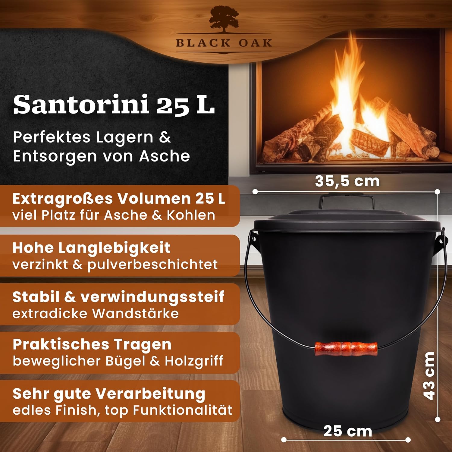 BLACK OAK Asche & Kohle Eimer Santorini 25 Liter von BLACK OAK