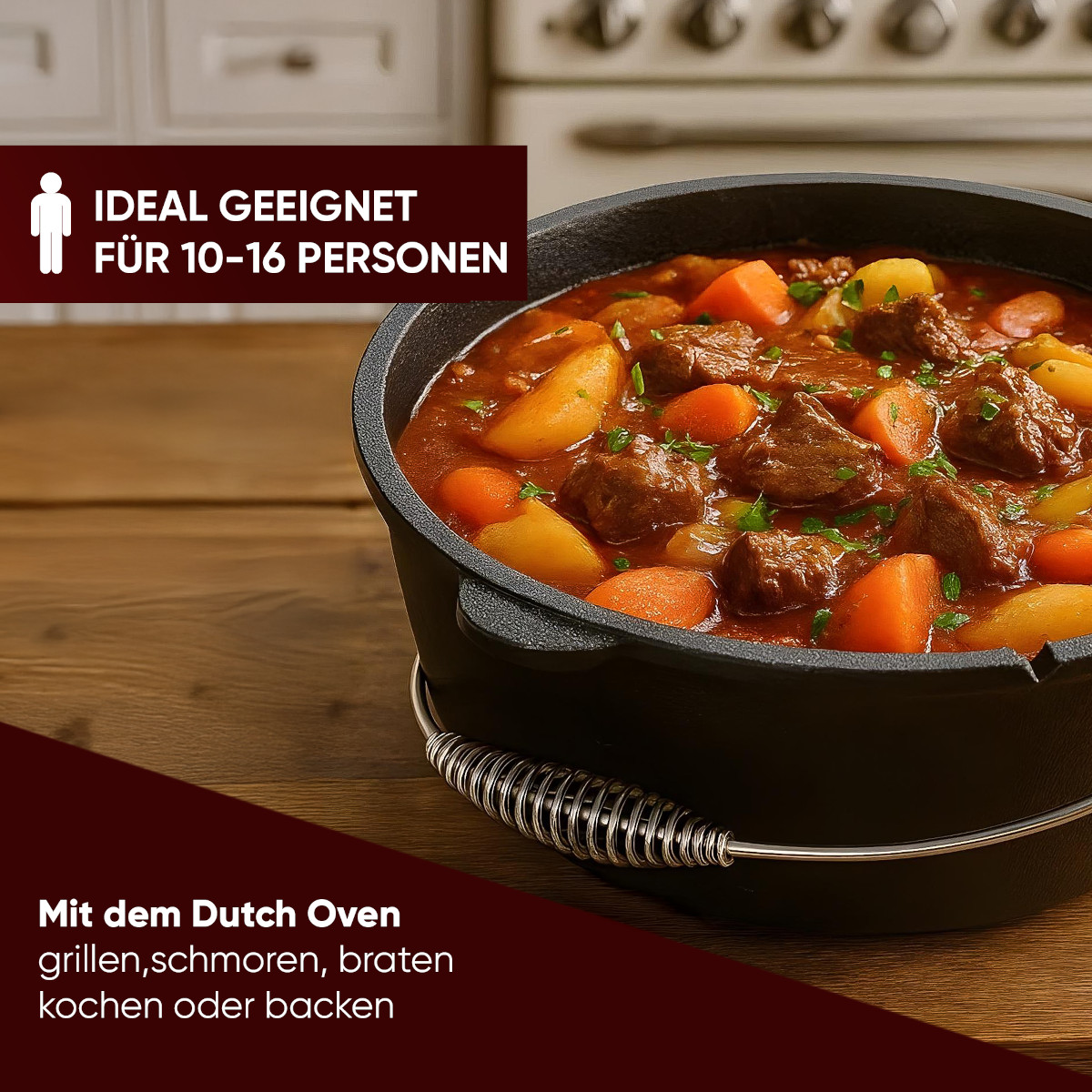 GUSSKÖNIG 12 Liter Dutch Oven Set ohne Füße mit 2in1 Deckelheber von GUSSKÖNIG