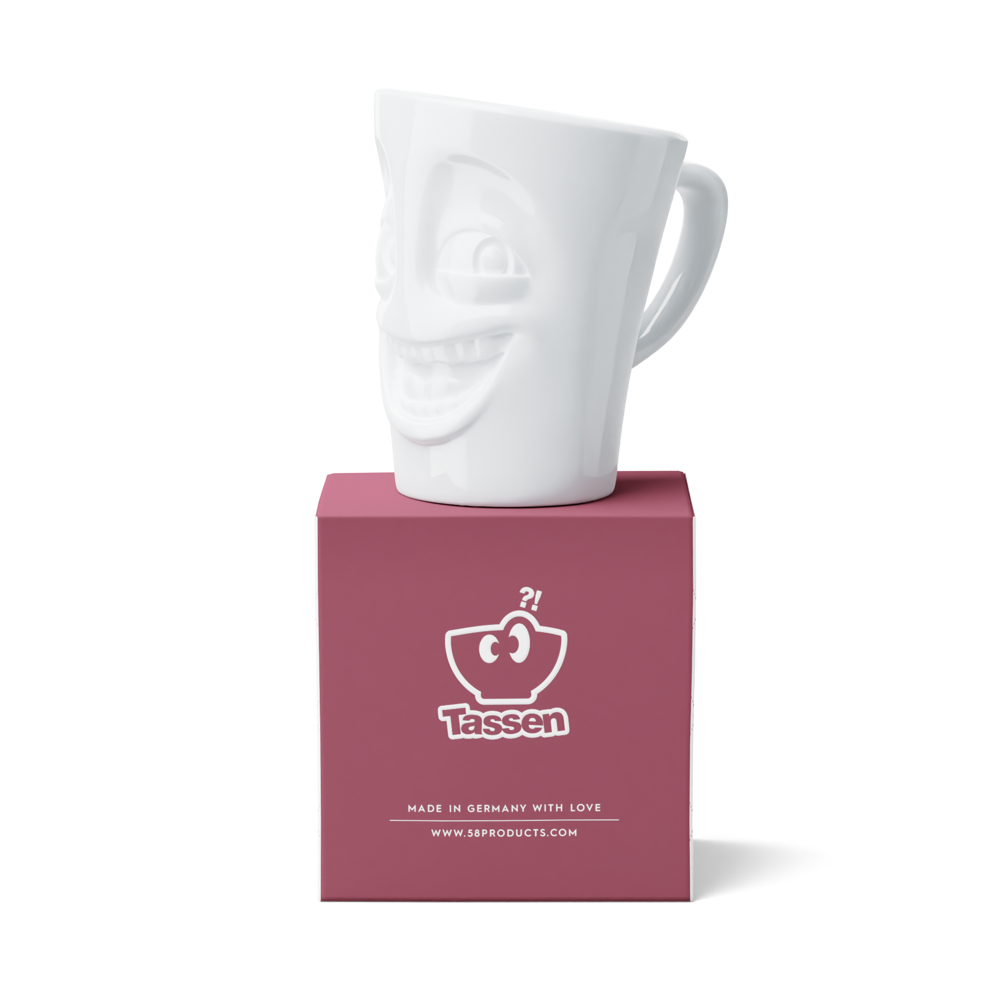 58products | Henkelbecher Witzig weiß 350 ml ideal für Milchkaffee + Kaffee + Tee + Kakao | Made in Germany von 58products